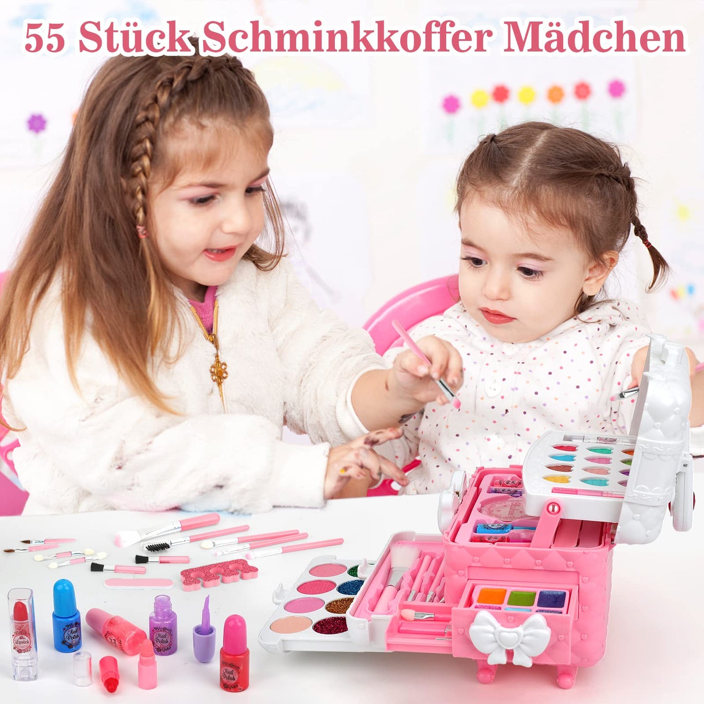 Make-up case for girls 55 pieces Washable children's makeup set Gift 3 4 5 6 7 8 9 10 years
