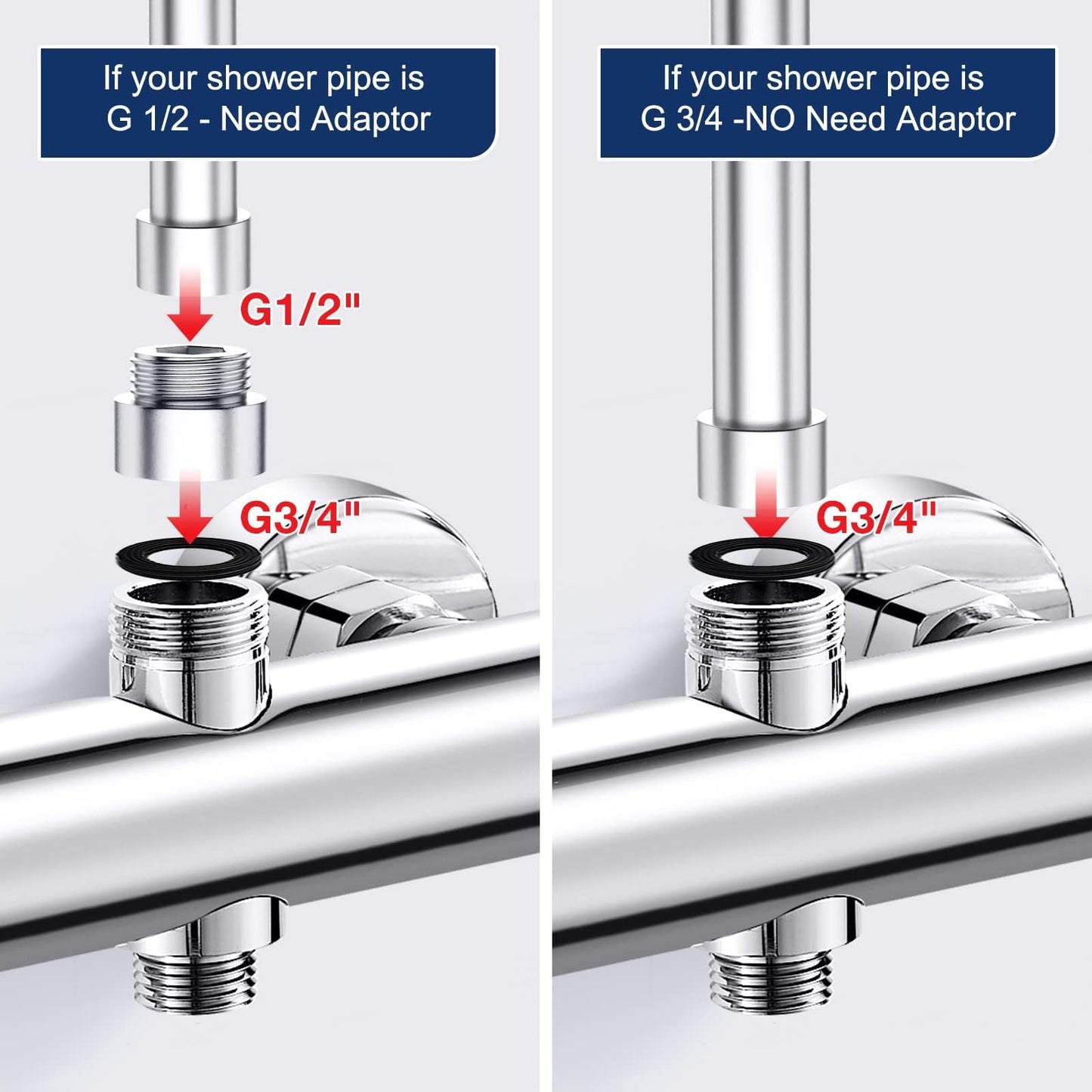 AIMOYO thermostatic shower mixer, round shower faucet with 2 outlets, chrome-plated shower thermostat replacement parts, top 3/4" BSP + bottom 1/2" BSP, shower valve with 38 °C safety button.