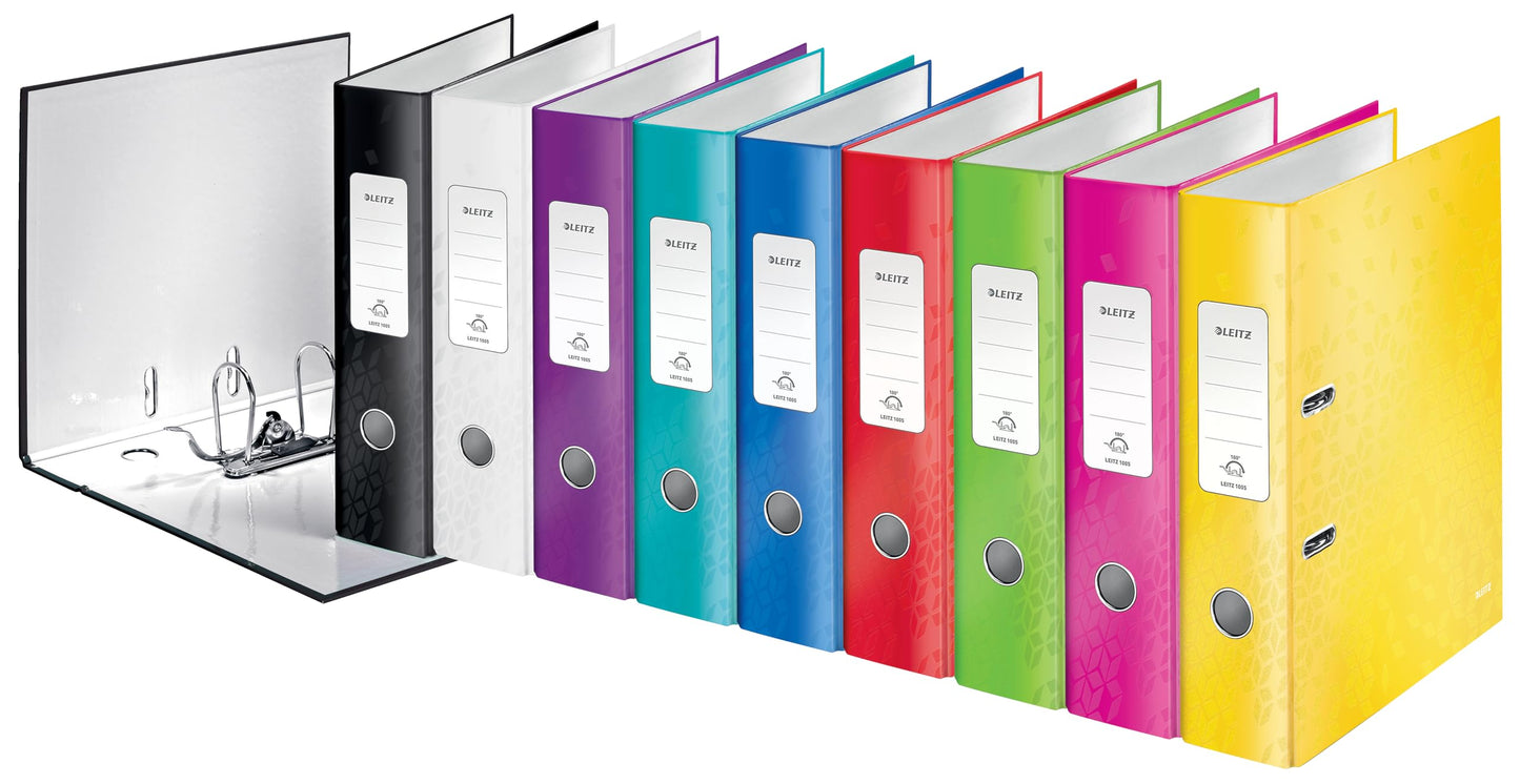 Leitz Quality Folder 180°, 5.8 cm spine width, laminated greyboard, Blue, WOW Series, design may vary, 10054036.