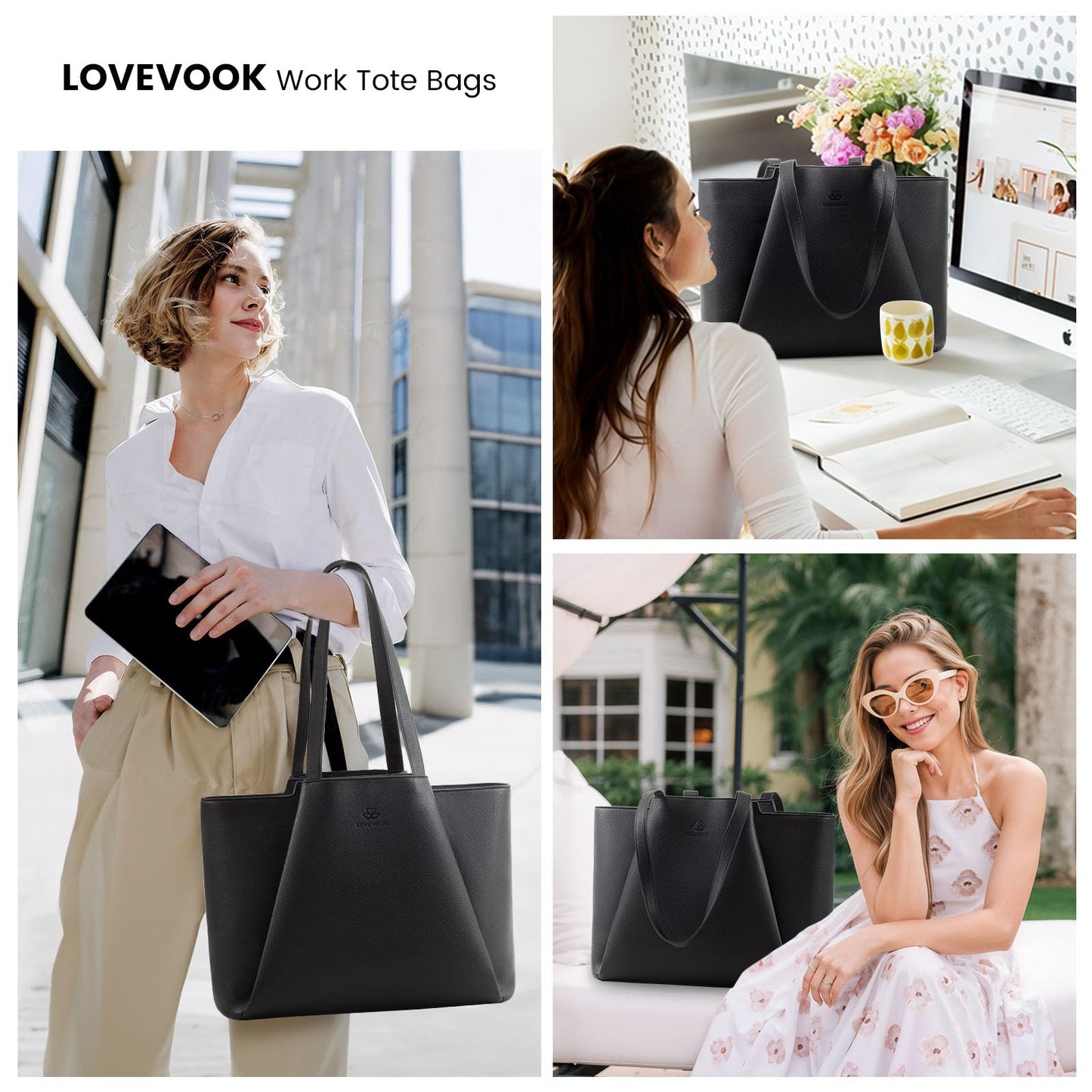 LOVEVOOK handbag for women with 15.6 inch laptop compartment, leather shopper tote bag with waterproof shoulder strap. Perfect for business, office, or school use.