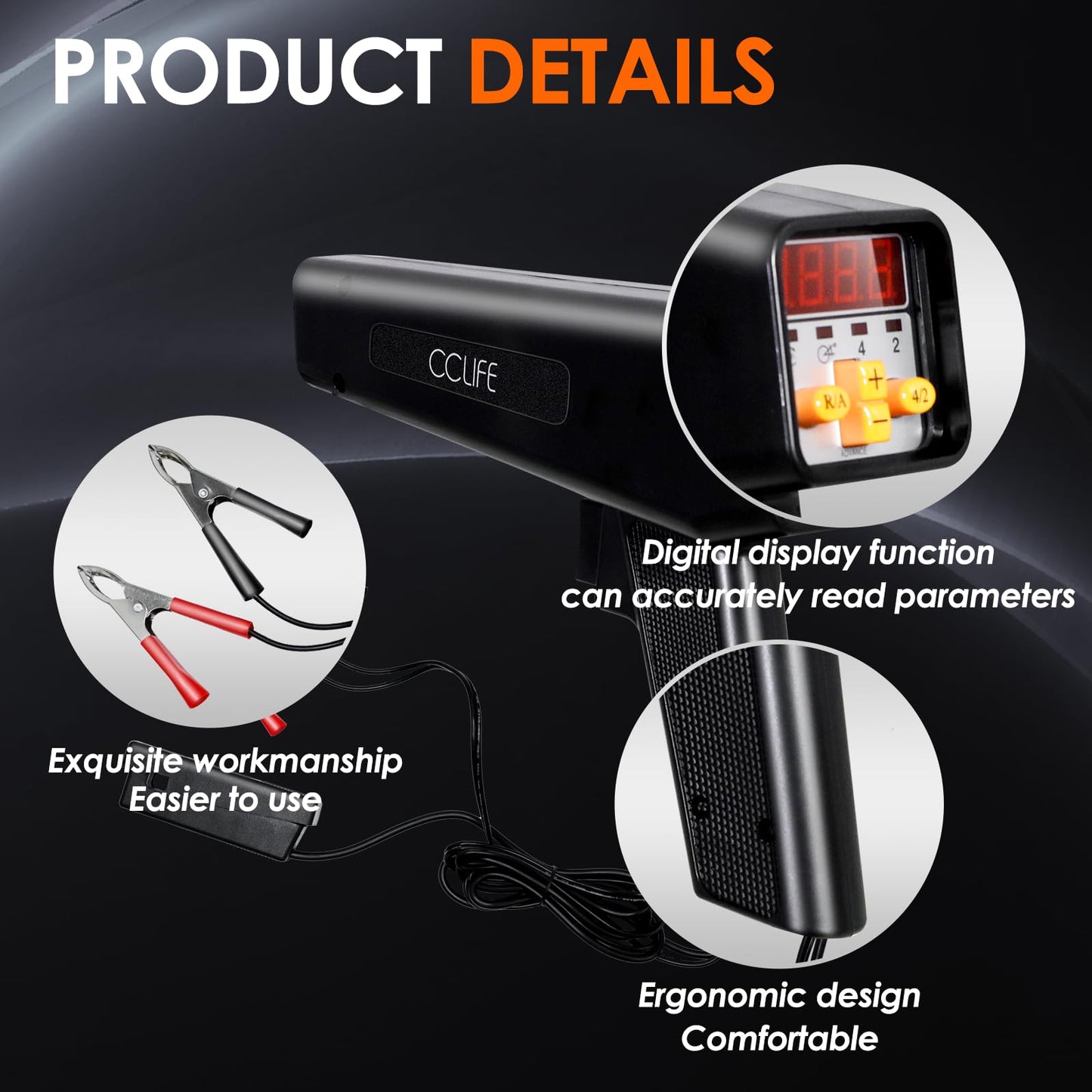 CCLIFE Ignition Timing Light Stroboscope Lamp Digital Display Ignition Gun Spark Gun Ignition Timing Light 10-16V, 10W