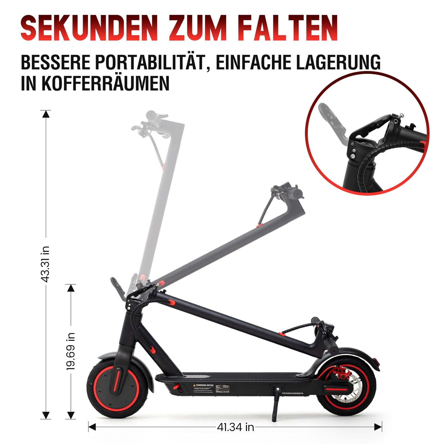 LuvTour E-Scooter with app function, mobile phone holder, and theft protection. Foldable e-scooter, 25-30 km range Li-Ion battery, electric scooter Max. load 120 kg.