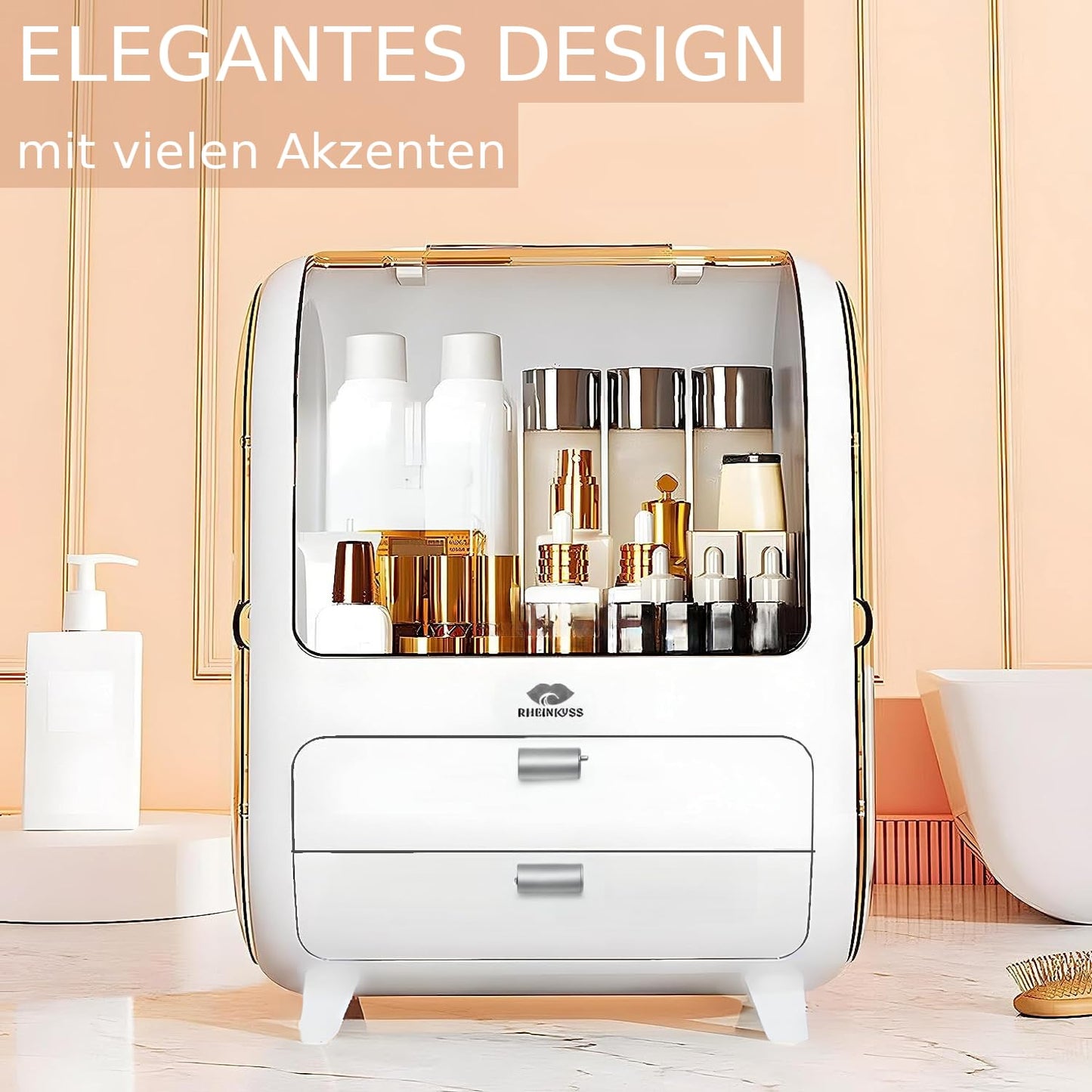 Rhinekiss Makeup Organizer with Drawers, waterproof & dustproof, Cosmetic Organizer Vanity Makeup Storage Bathroom Makeup Perfume Nail Polish Beauty Accessories Bathroom Organize.