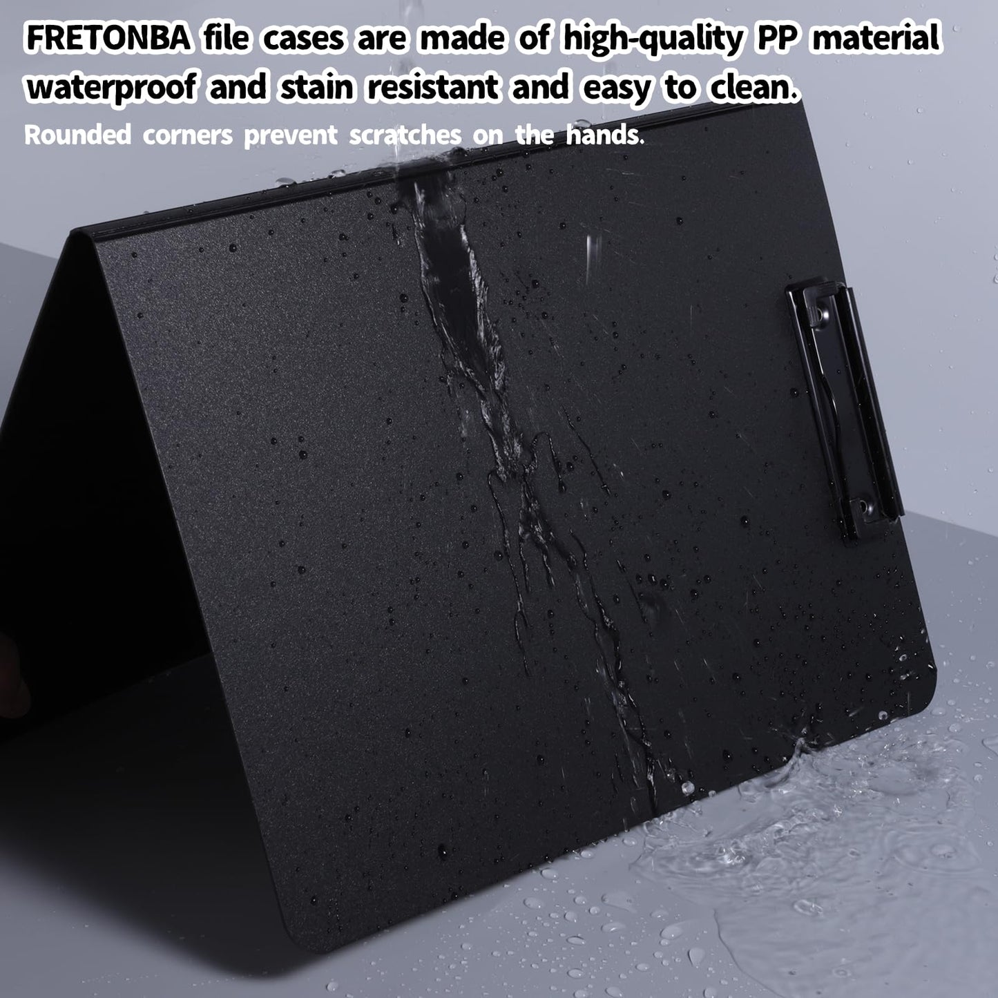 FRETONBA Clipboard A4, Pack of 5 Clipboard with cover, Clipboard folder with 2 clips, Writing board for office/construction/school. Black.
