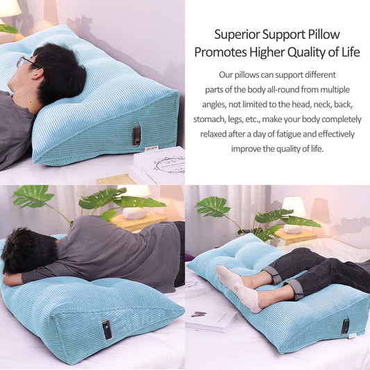 VERCART back cushion wedge cushion backrest pillow for bed sofa headboard padded bed pillow wall pillow sofa cushion large back cushion couch cushion decorative pillow corduroy azure blue 80cm