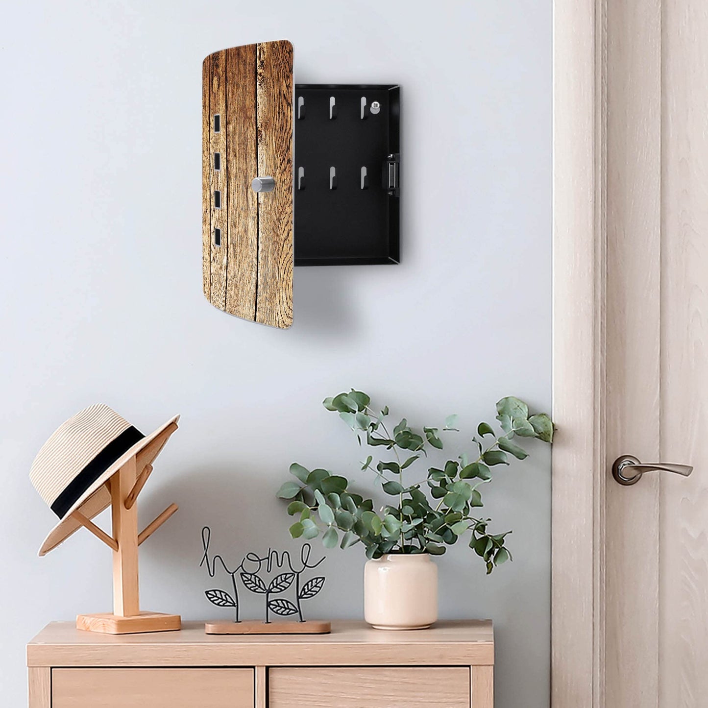 Banjado Design stainless steel key cabinet for 10 keys/key box for key storage 24 x 21.5 x 7cm with practical magnetic closure/Motif oiled wood