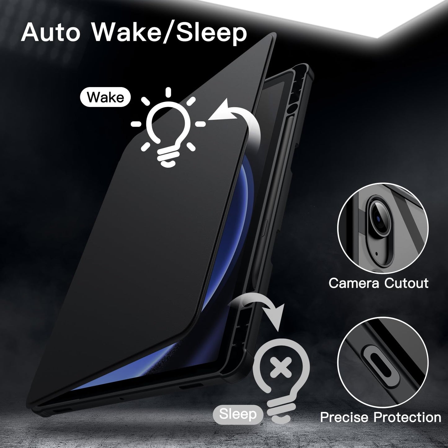 JETech Rotating Case for Samsung Galaxy Tab S10 Lite / S10 FE / S9 FE 10.9 Inch / S9 11 Inch with S Pen Holder, 360 Degree Rotating Protective Case Stand Transparent Back (Black)