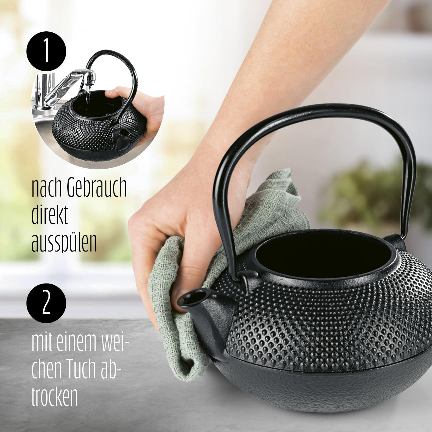 Lumaland 12-piece tea set | 1.4 liter cast iron teapot Tetsubin | cast iron warmer | 4 tea cups & 4 coasters | Japanese tea set includes bamboo measuring spoon & stainless steel sieve