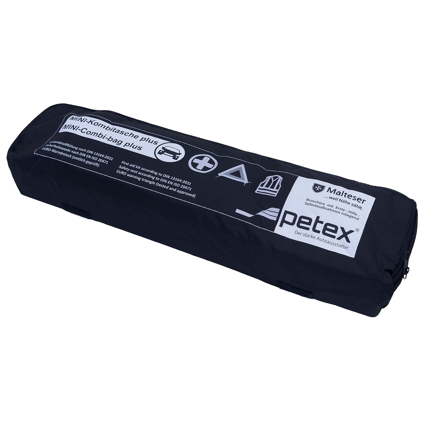 PETEX combination bag PLUS content according to DIN 13164:2022 with reflective vest and warning triangle, black