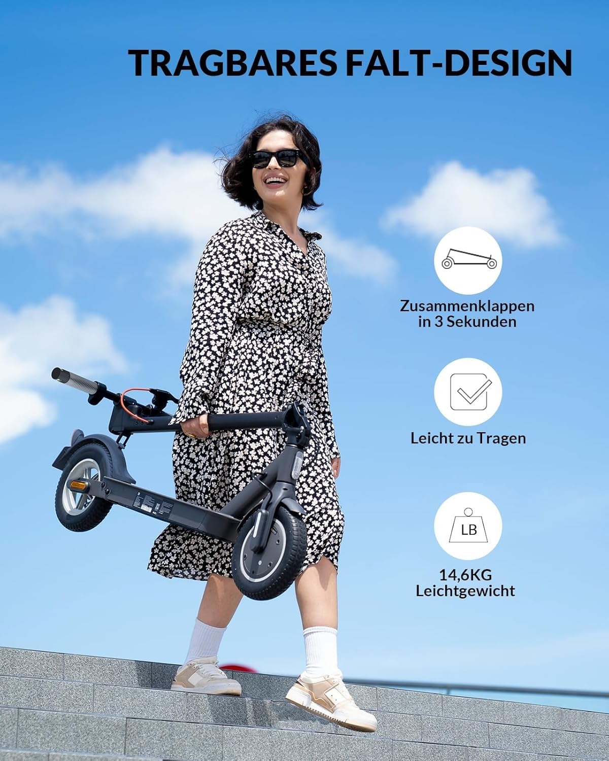 Street-legal E scooter, 10-inch, max 32km range 20km/h, comfortable suspension, electric scooter up to 120kg, turn signals, APP connectivity, dual braking system Adult E Roller