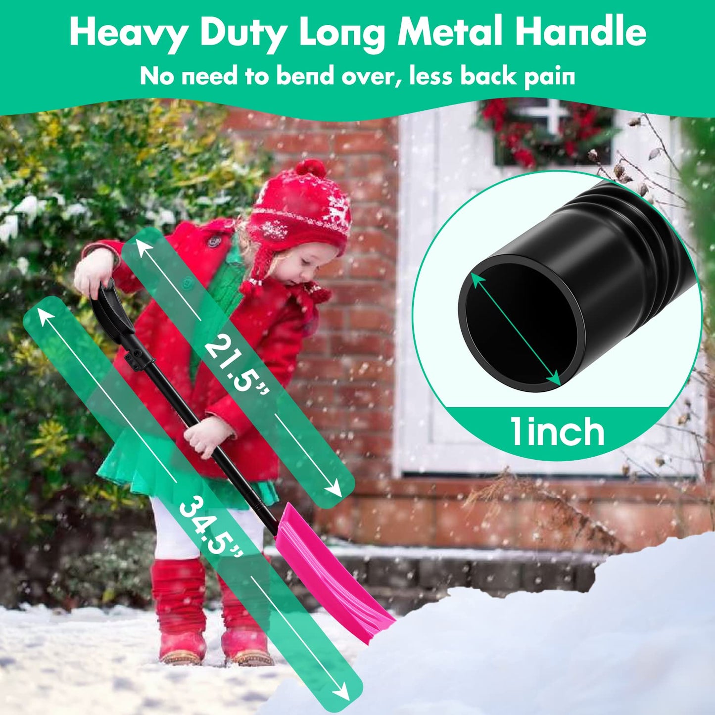 Snow shovel beach shovel for kids, Rust-resistant children's shovel metal handle with total length of 84 cm, Sturdy and stable plastic