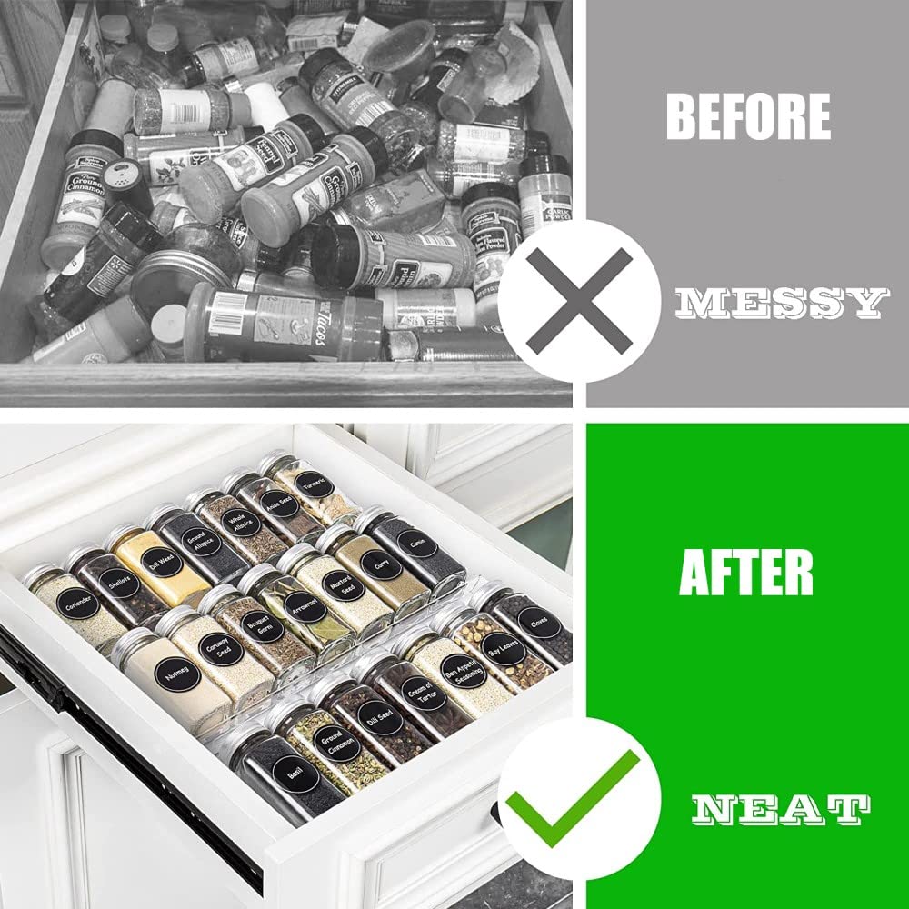 Alixin spice rack for drawer, extendable PVC spice rack for kitchen drawer, three-tier drawer.