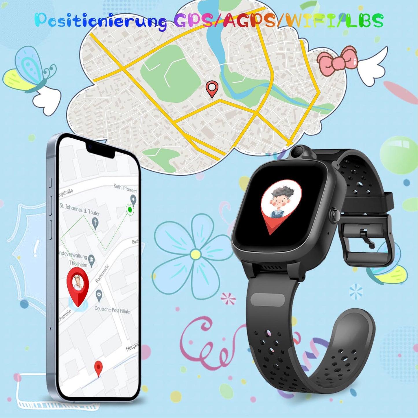 4G kids smartwatch with GPS and phone, touchscreen smart watch for kids with WiFi, video calling, camera, SOS, school mode, gift for boys and girls. Multimedia smartwatches.
