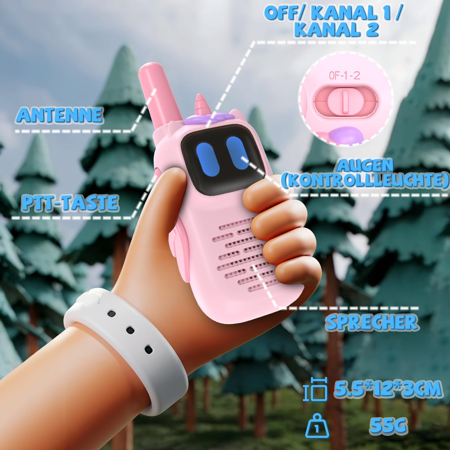 Girl's toy for ages 3-12, Kearui walkie-talkie kids radio with unicorn silicone case lightweight, unicorn toy walkie-talkie for girls aged 4 5 6 7 8 years (pink)
