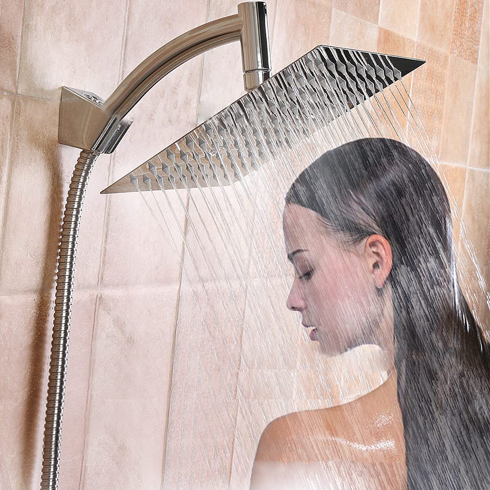 POHOVE Shower Head with Hose, 360 Degree Adjustable 8-inch Large Rain Shower Head Handheld Showerhead, 1.5m Hose, Multiple Spray Modes, Universal for Bathroom and Spa.
