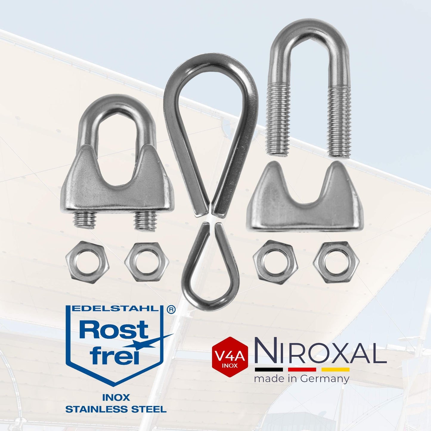 20 pieces stainless steel wire rope clip 6mm stainless steel A4 thimble wire clip suitable for Ø 6 mm wire | in a set with matching thimble | made of V4A stainless steel for galvanized steel cable wire rope.