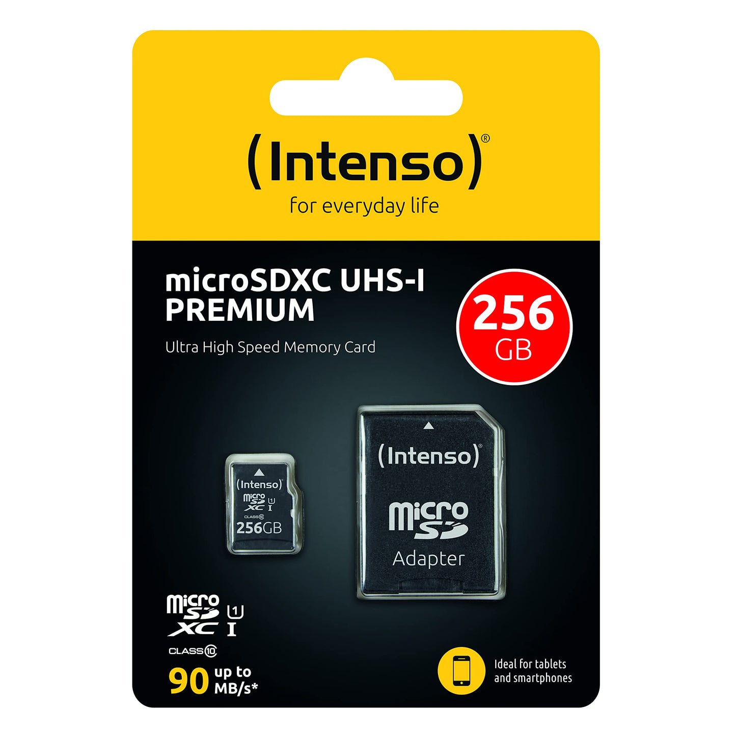 Intenso Premium microSDXC 256GB Class 10 UHS-I Memory Card with SD adapter (up to 90 MB/s), black