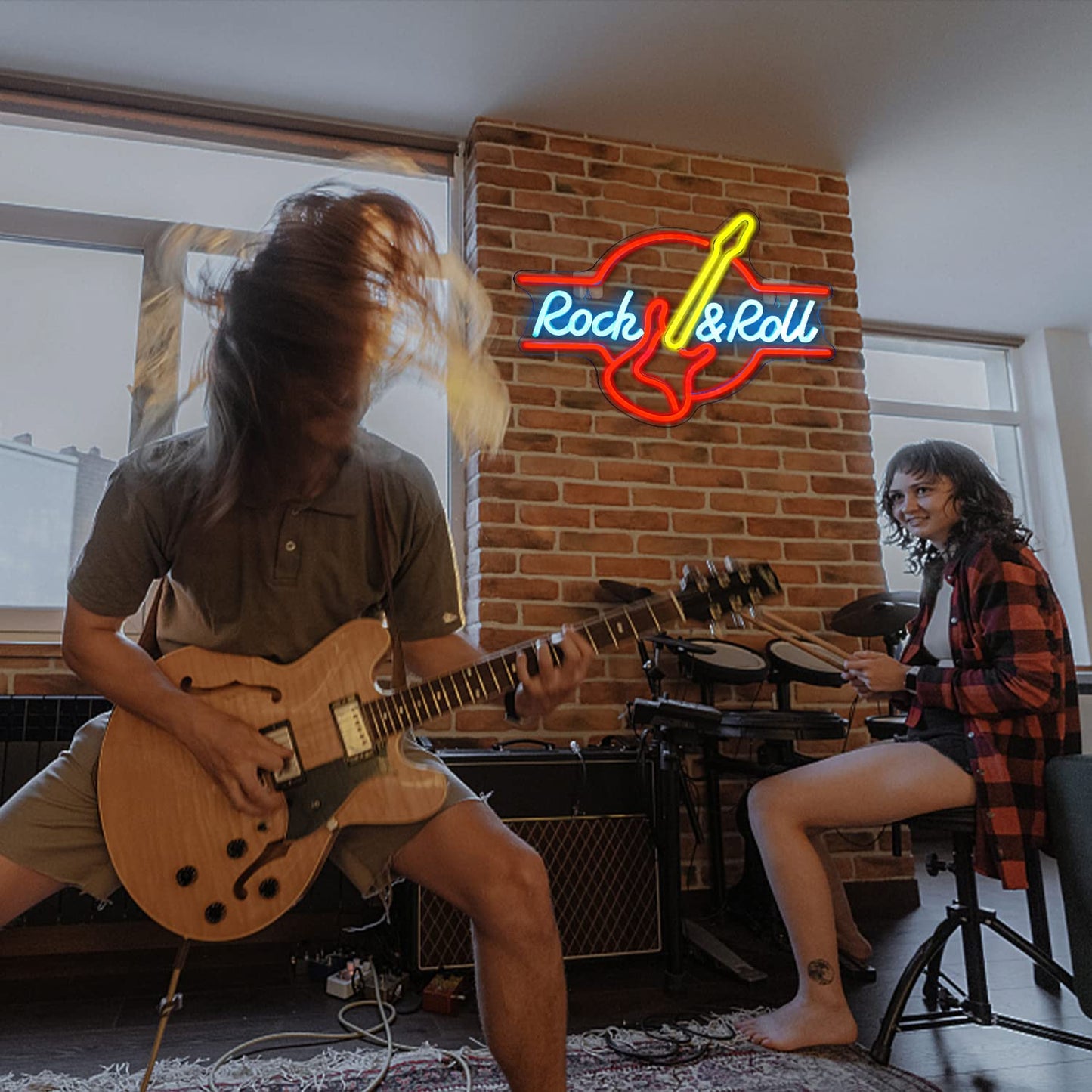 SIGNSHIP Guitar Rock&Roll Neon Sign USB Powered Neon Sign Light Letters for Wall Room Decor LED Lights for Bedroom Concert Hall Bar Club Party Wedding Decoration Birthday Gift
