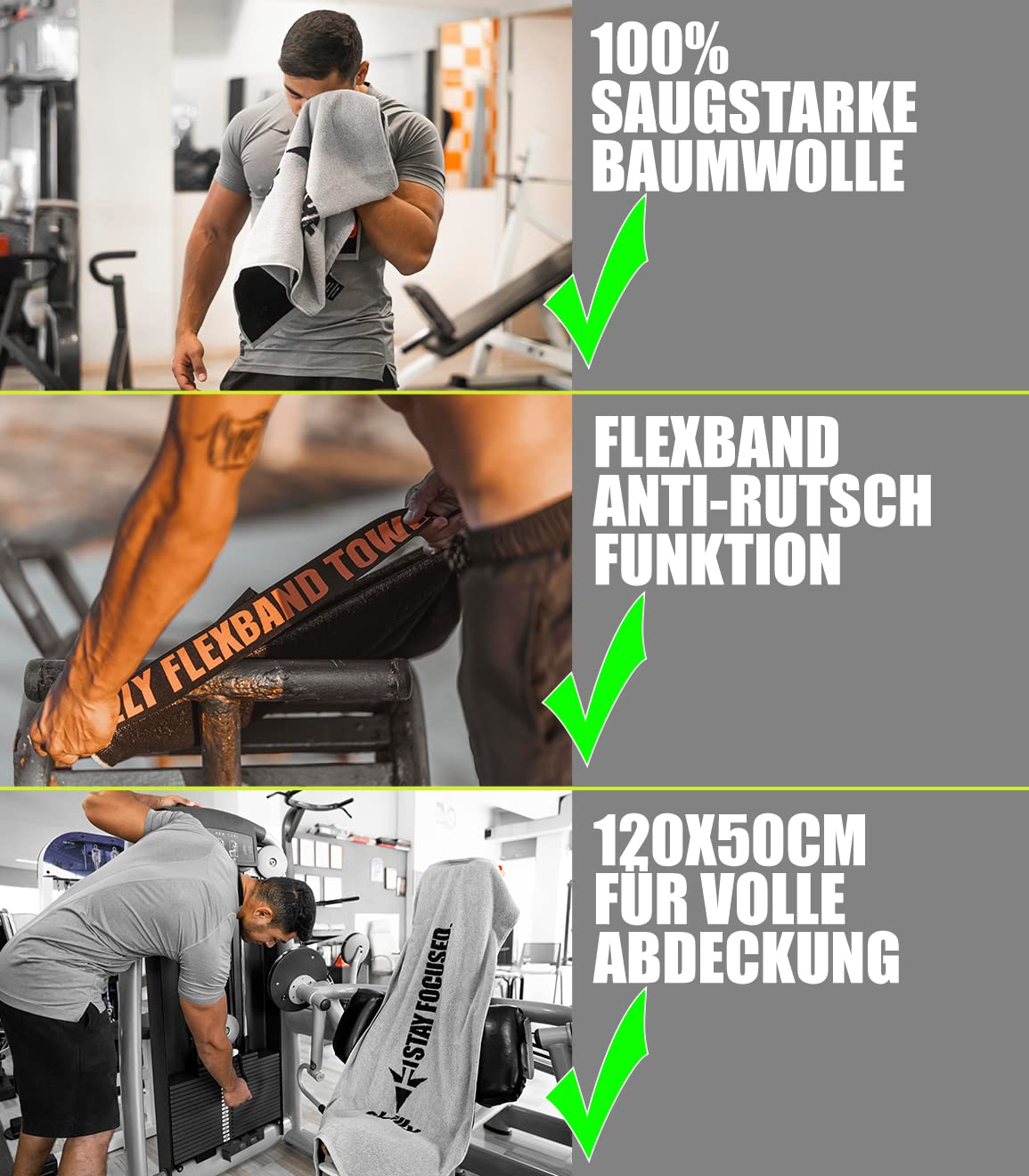 skilly FBT120 fitness towel I 120x50cm I Designed in Germany, made in Portugal I Functional towel with anti-slip feature made of high-quality Öko-Tex certified cotton.