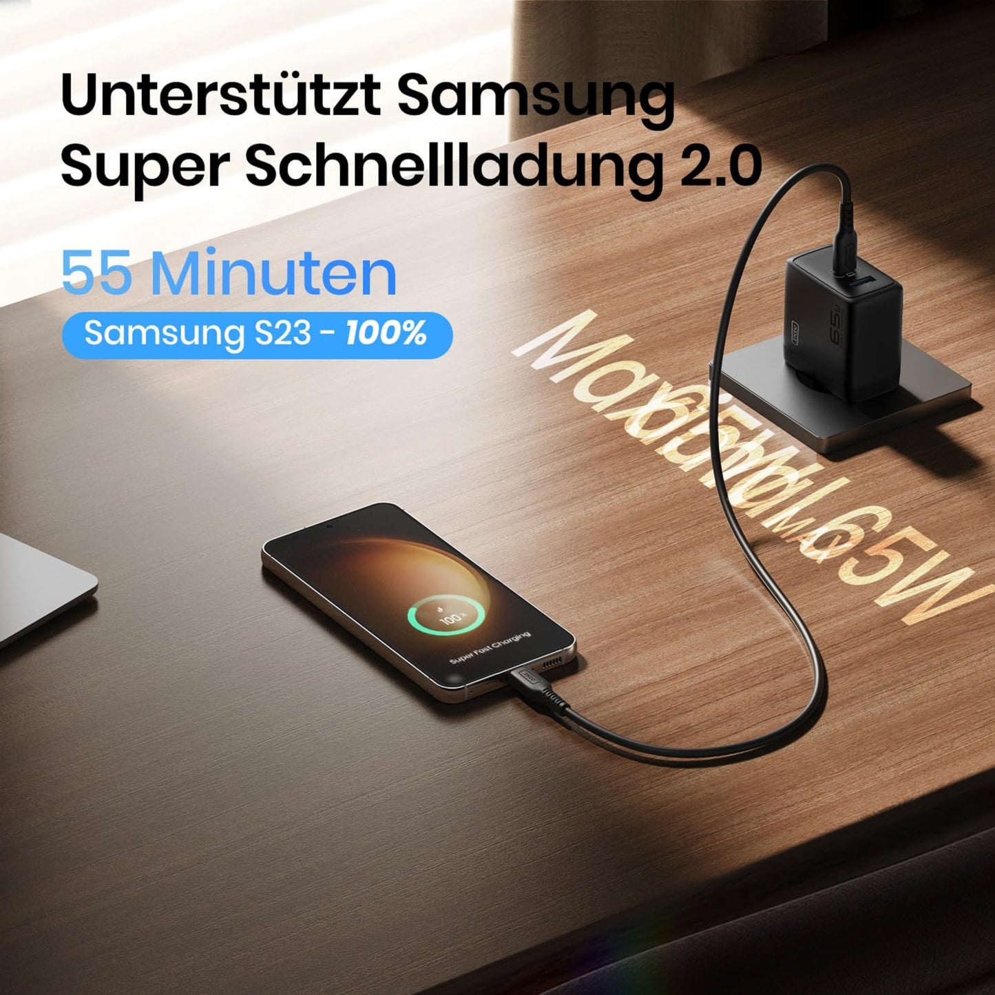INIU 65W USB C Charger, GaN Ⅱ 2-Port USB C-USB A Wall Adapter GaN II Tech Fast Charger, Compact Space-saving, for MacBook iPad Pro/Air, iPhone 15 14 13 Pro Max, Galaxy S23, etc.