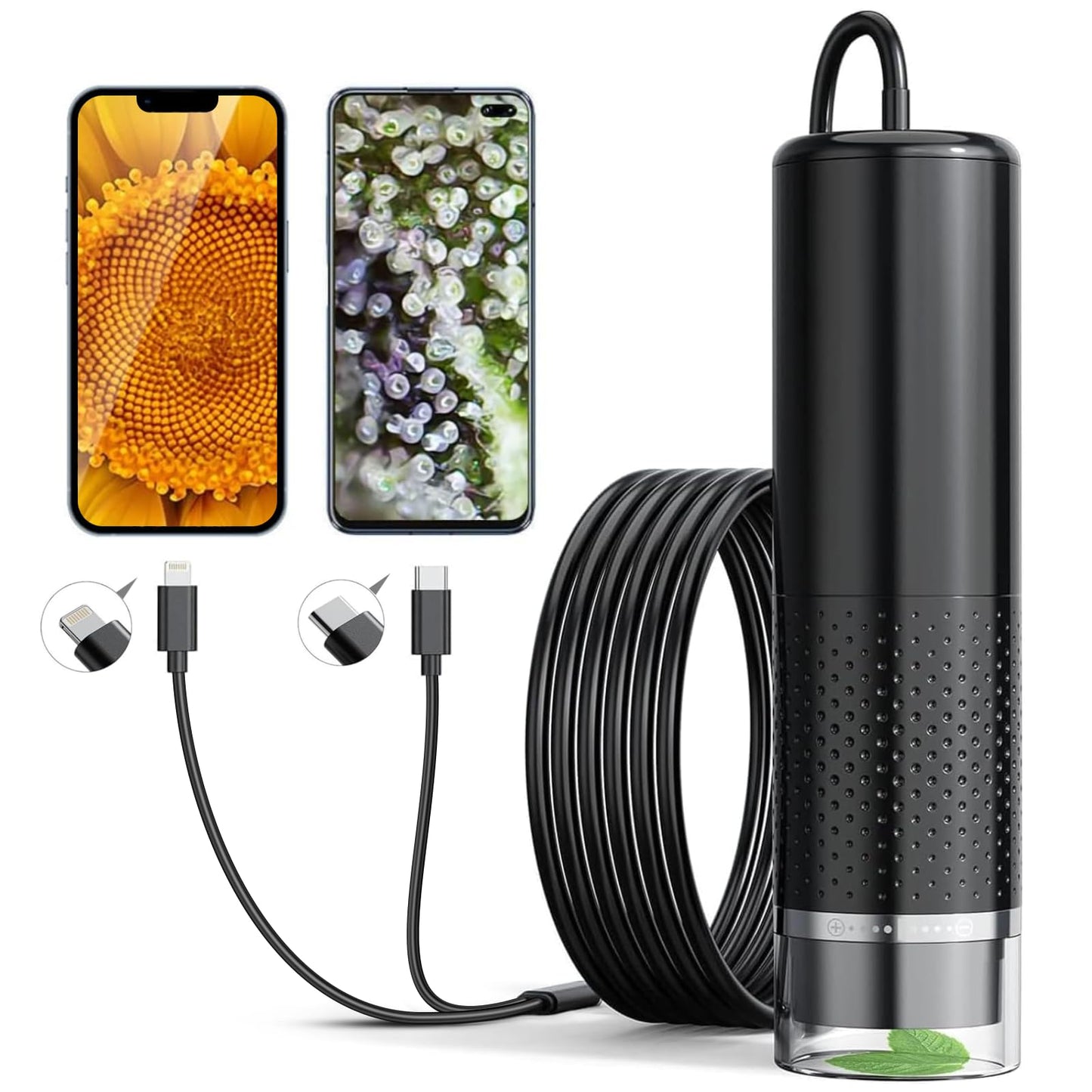 Portable USB microscope, Ashfly USB microscope for kids 10 to 200X portable pocket microscope, 3 levels adjustable LED lights microscope digital for iOS & Android (educational gift)