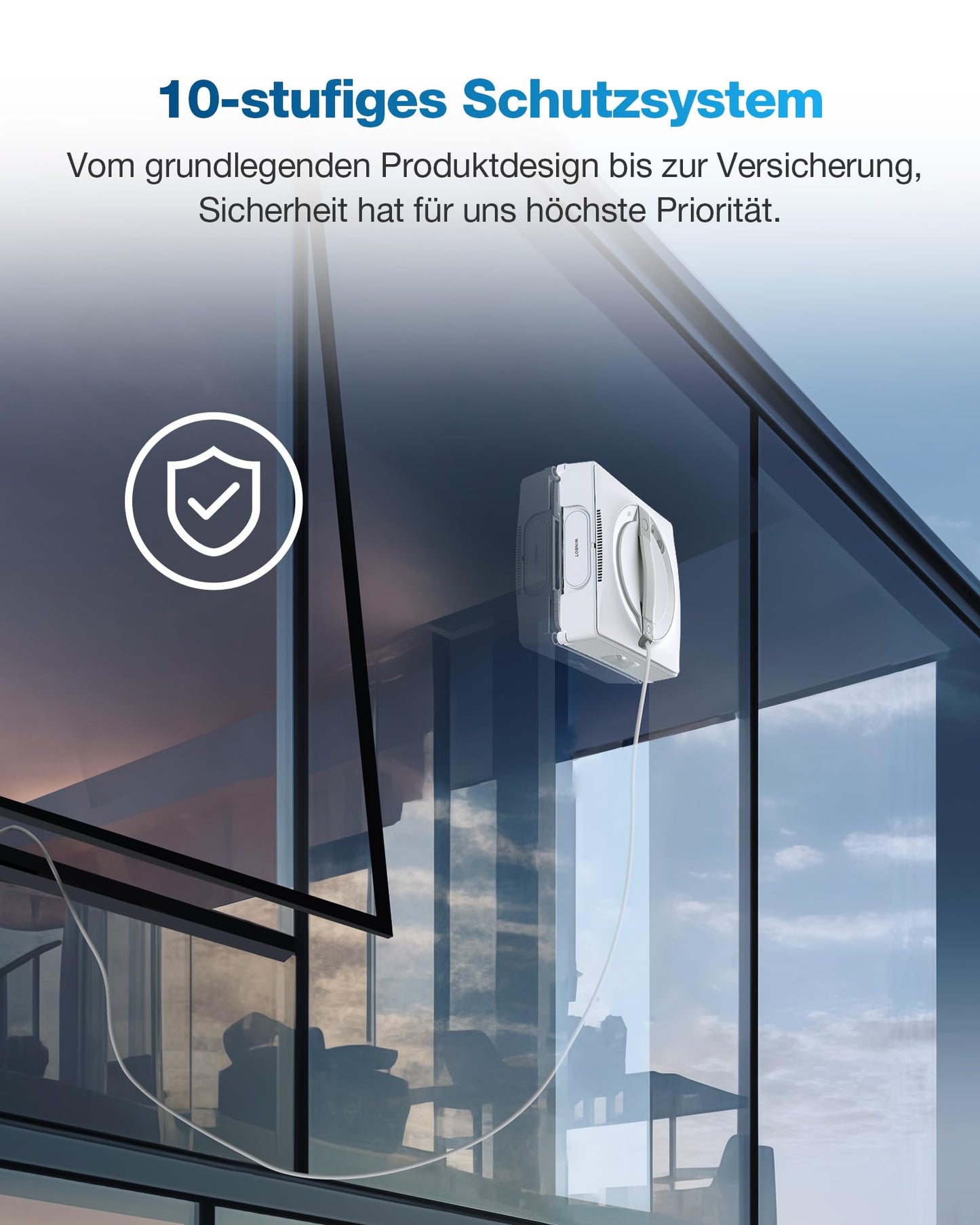 ECOVACS WINBOT W2 window cleaning robot, edge cleaning mode, triple nozzle water sprayer, 10-level safety system, app control, Winbot Electric