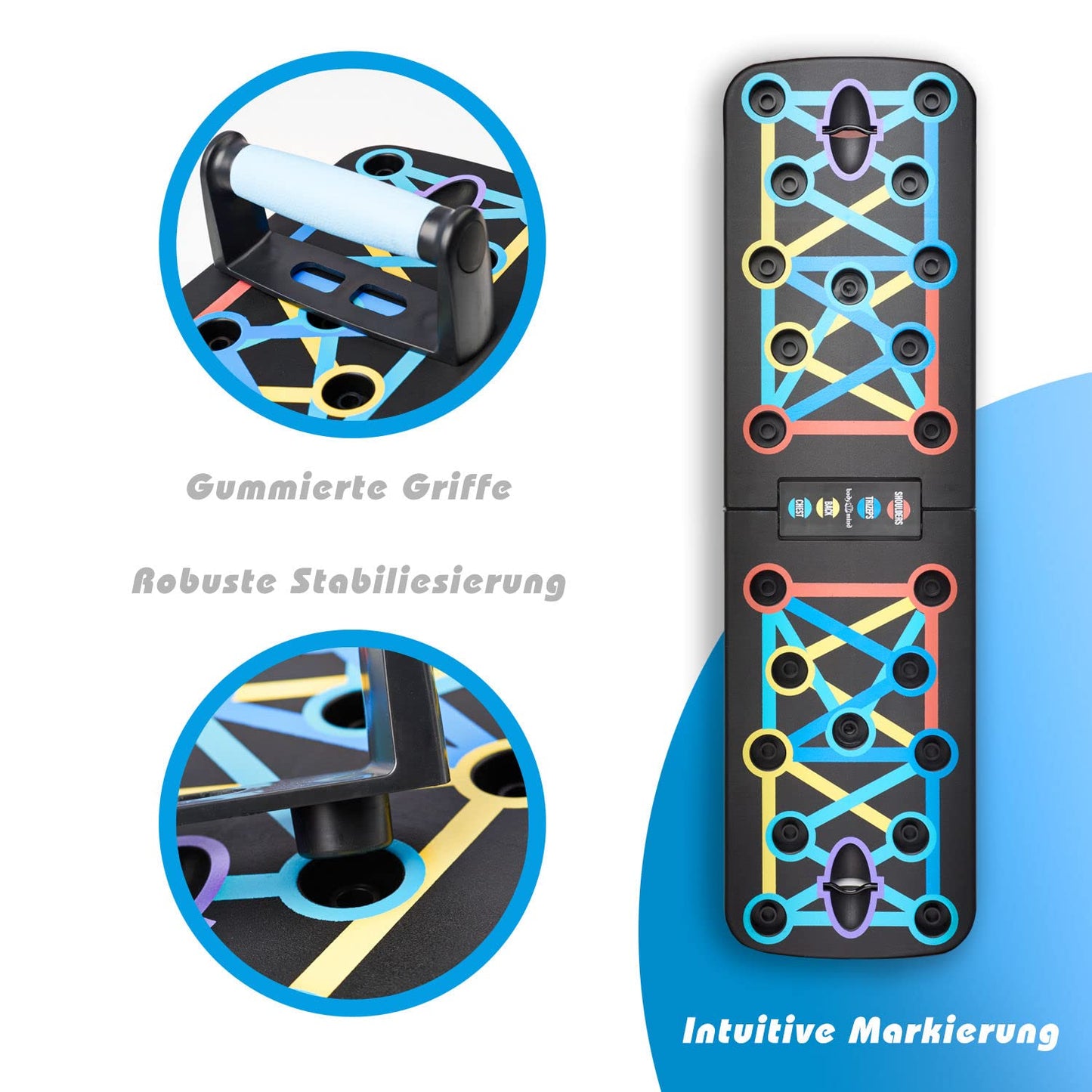 Body & Mind® Push-Up Plank Board; Foldable Multifunction Elite Rack Fitness Board for Full Body Training & Effective Push-Ups; Push-Up Handles with Free Training Bands & E-Book.