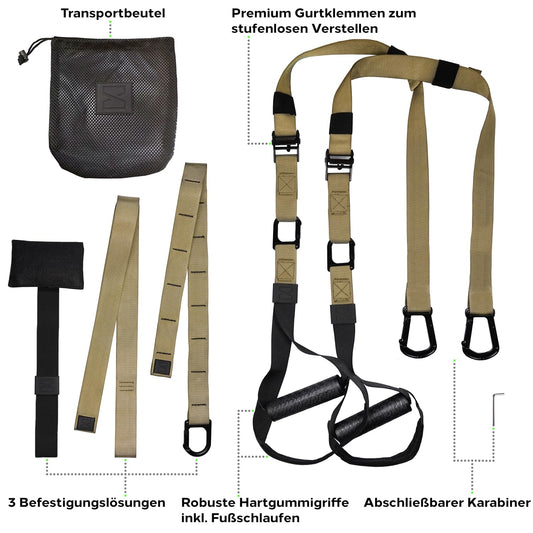 Infinitsports - Elite suspension trainer set with 3 anchoring solutions (including door anchor), premium sling trainer/suspension trainer for home and on the go.