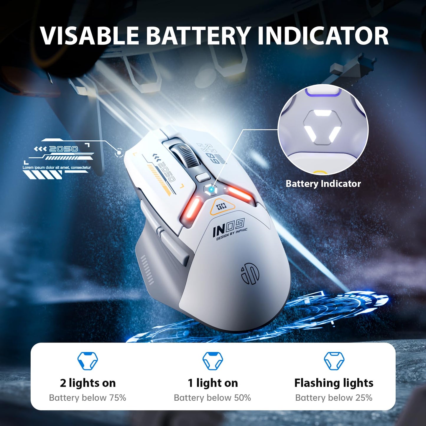 Inphic IN9 Gaming Mouse wireless, real Tri-Mode 2.4G Wireless/Type-C Wired/Bluetooth Mouse, 10k DPI, fully programmable, RGB lighting, Hyperspeed rechargeable wireless mouse for laptop PC.