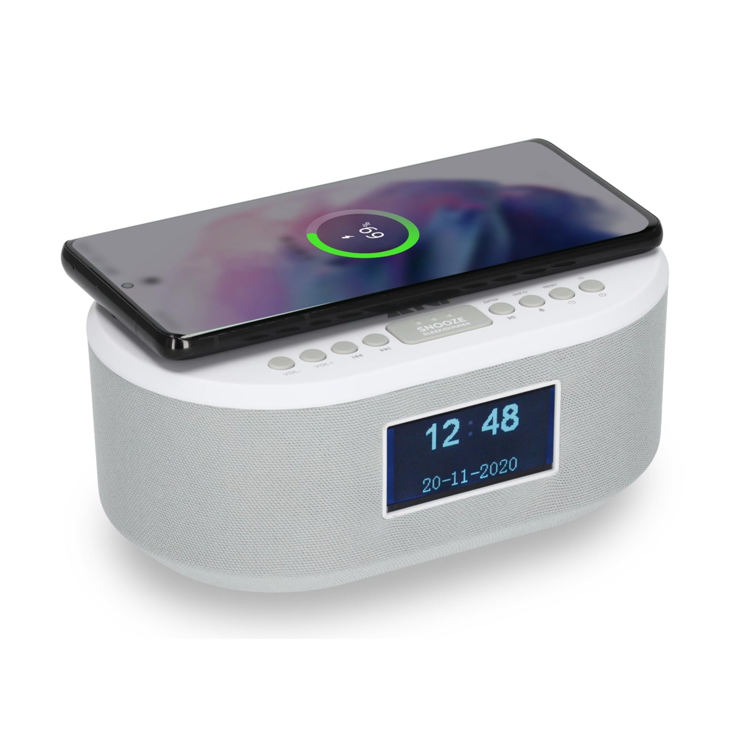 AIC radio alarm clock DAB with charging function Bluetooth QI function USB dual alarm 18DAB white