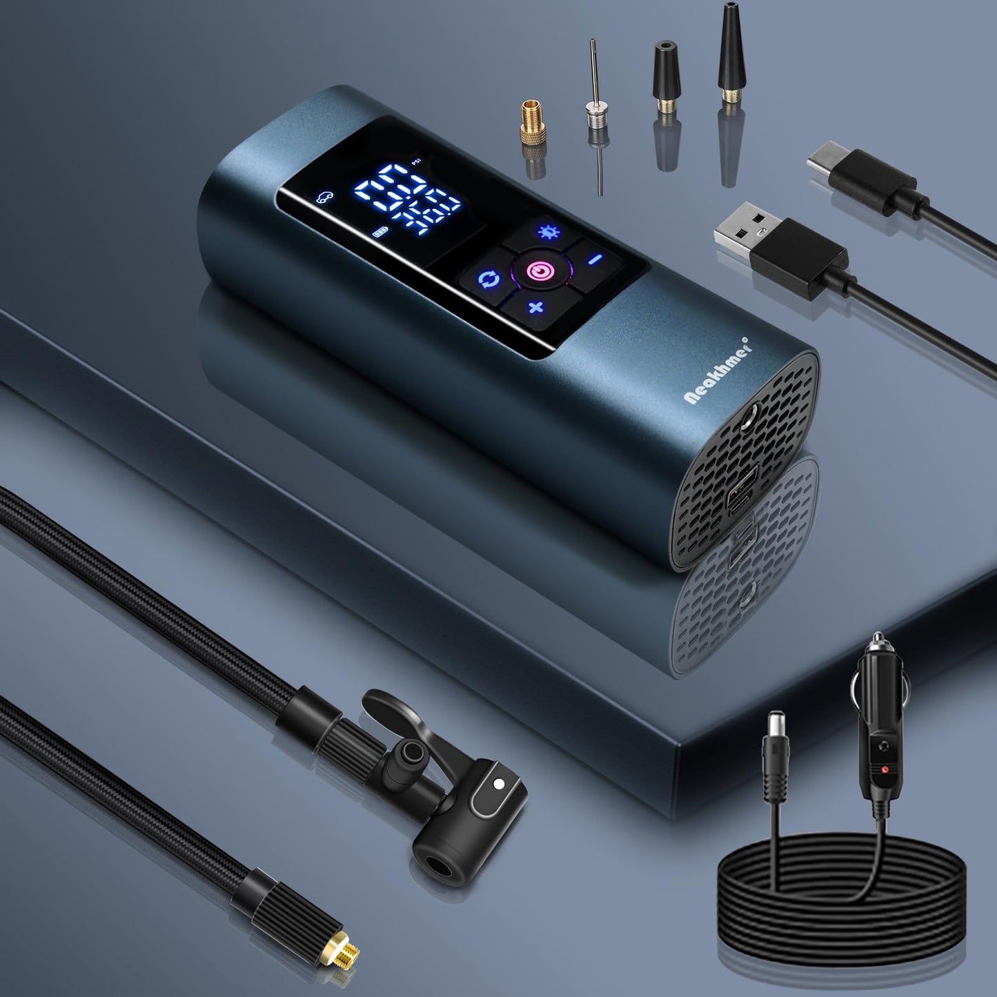 Neakhmer Mini Compressor Battery Air Pump: 150PSI electric air pump with deflate function - Portable pump for car motorcycle bicycle