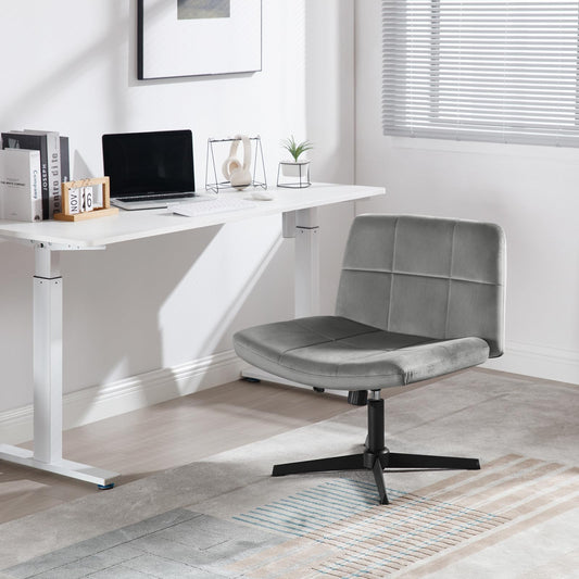 WOLTU Office Chair without armrests, height adjustable swivel chair without casters, desk chair with velvet cover, reading chair with wide seat, rocking function, 150 kg load capacity, Dark Grey, BS158dgr