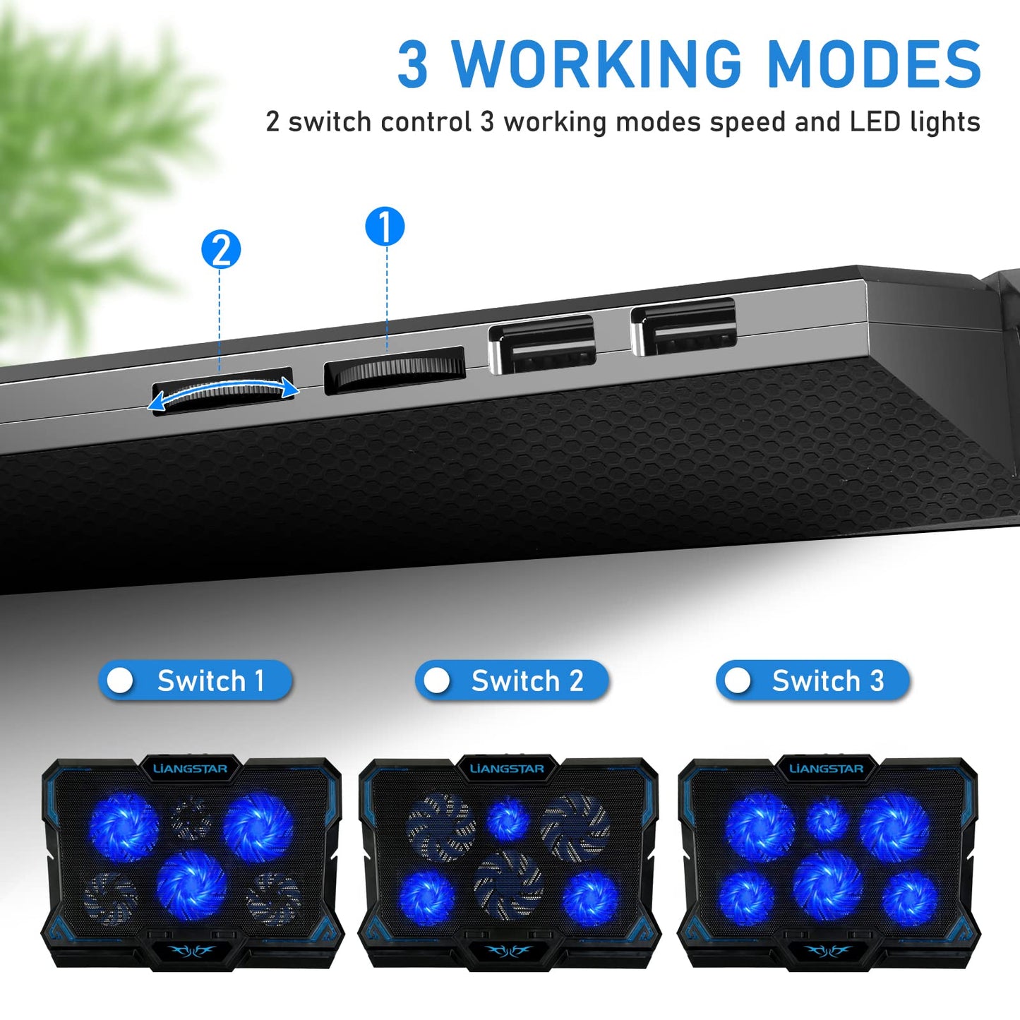 LIANGSTAR Laptop Cooler | Laptop Cooling Pads for 12-17 inch Notebook | 6 Fans with LEDs | 2200 RPM | Quiet Cooling | 2 USB Ports | 3 Height Adjustments | Cooling Pad Cooler Stand