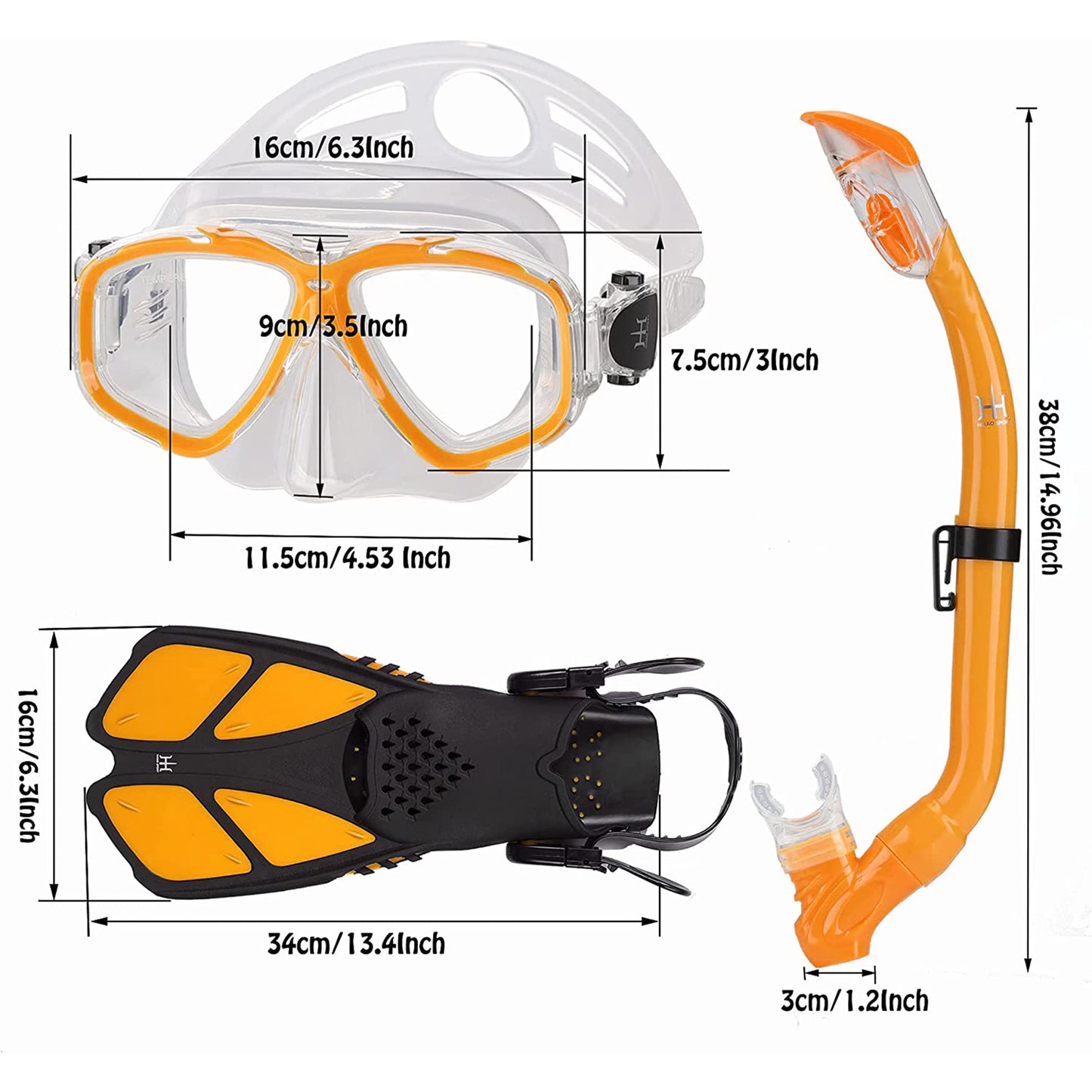 HH HHAO SPORT Snorkel Set for Kids with Fins