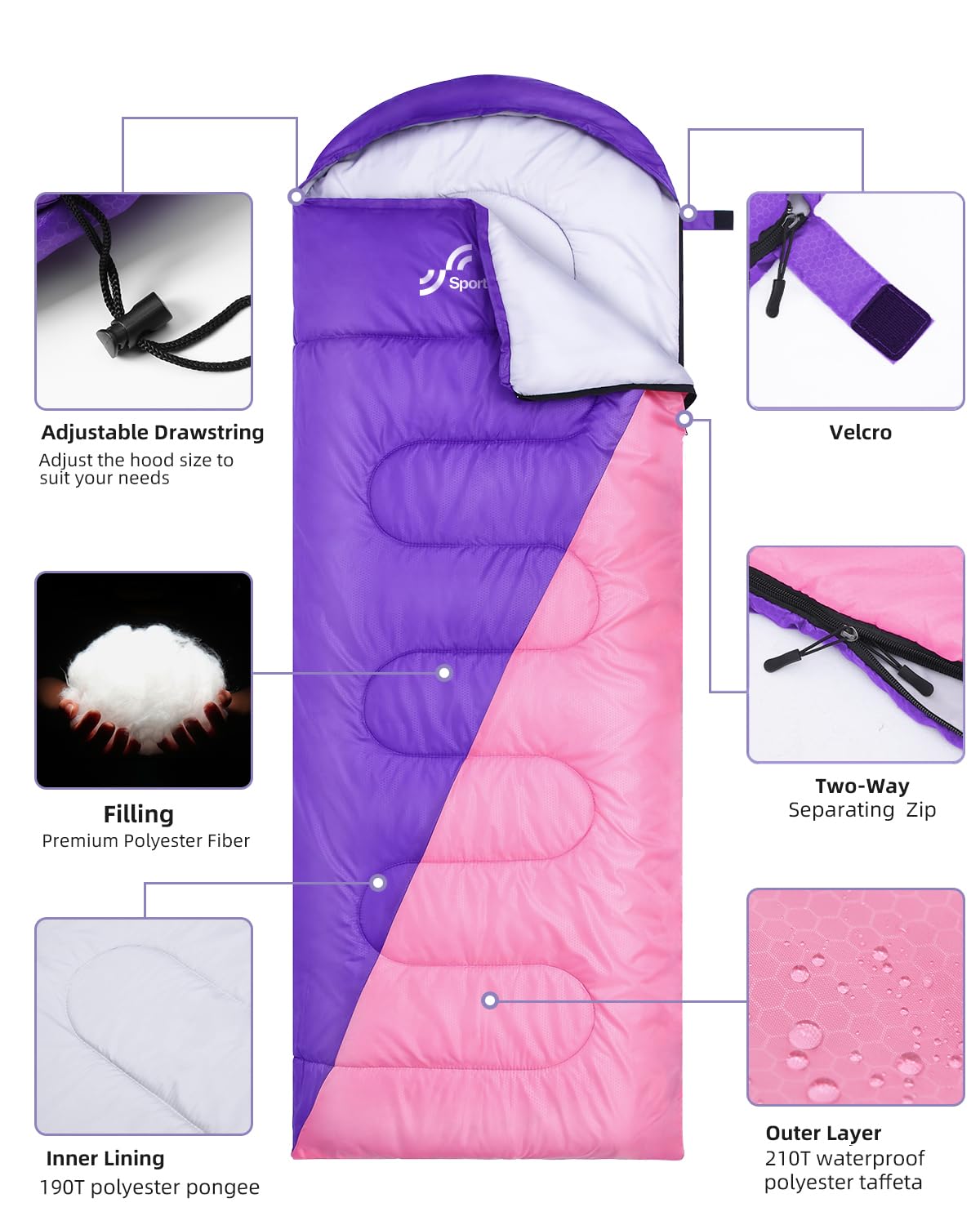 Outdoor camping sleeping bag: Sportneer 3-4 season summer sleeping bag, winter sleeping bag, compact, portable, ultralight 1.7kg with full filling for adult trekking travel.
