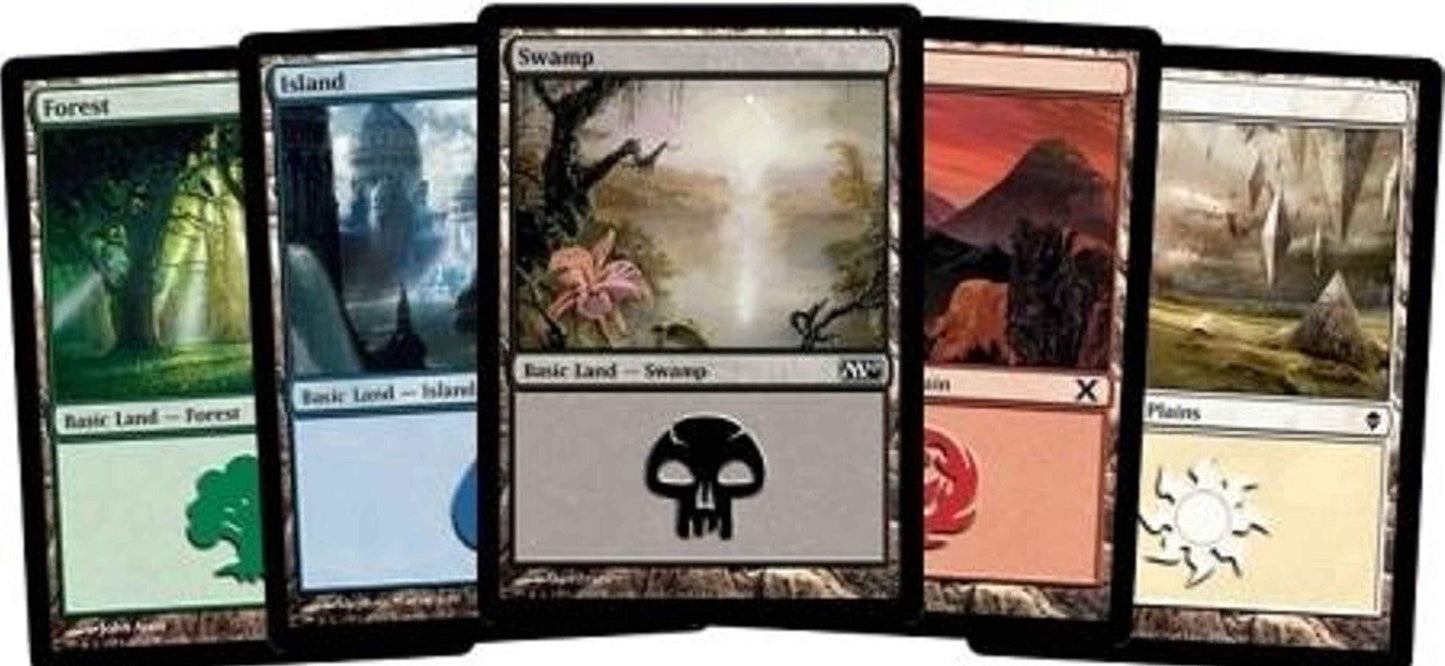 500 Magic: The Gathering basic lands - 100 of each land type (Plains, Islands, Swamps, Mountains, Forests)