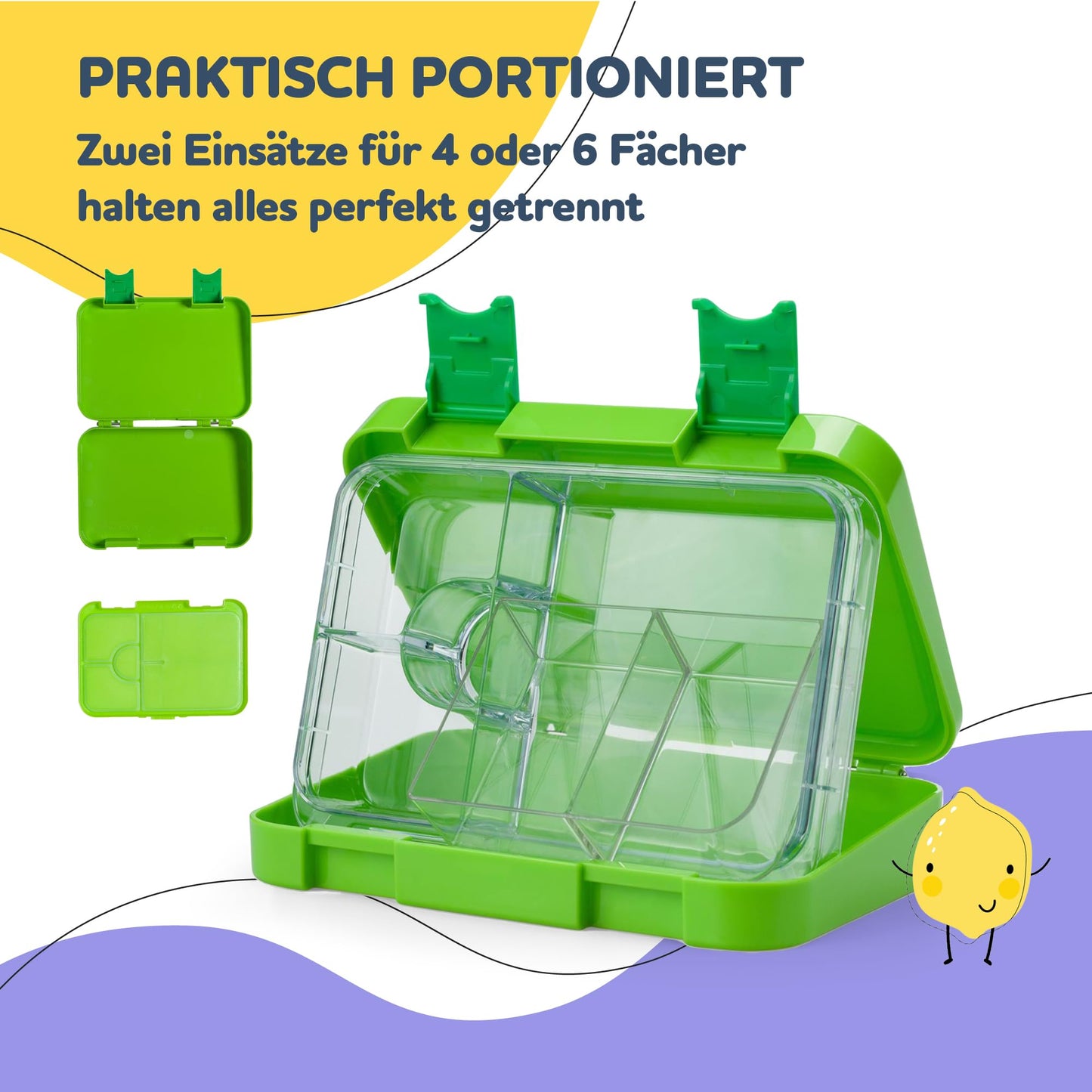 schmatzfatz Junior lunch box for kids with compartments, colorful, divided & leak-proof, BPA-free lunchbox for daycare, bento box, safe snack box