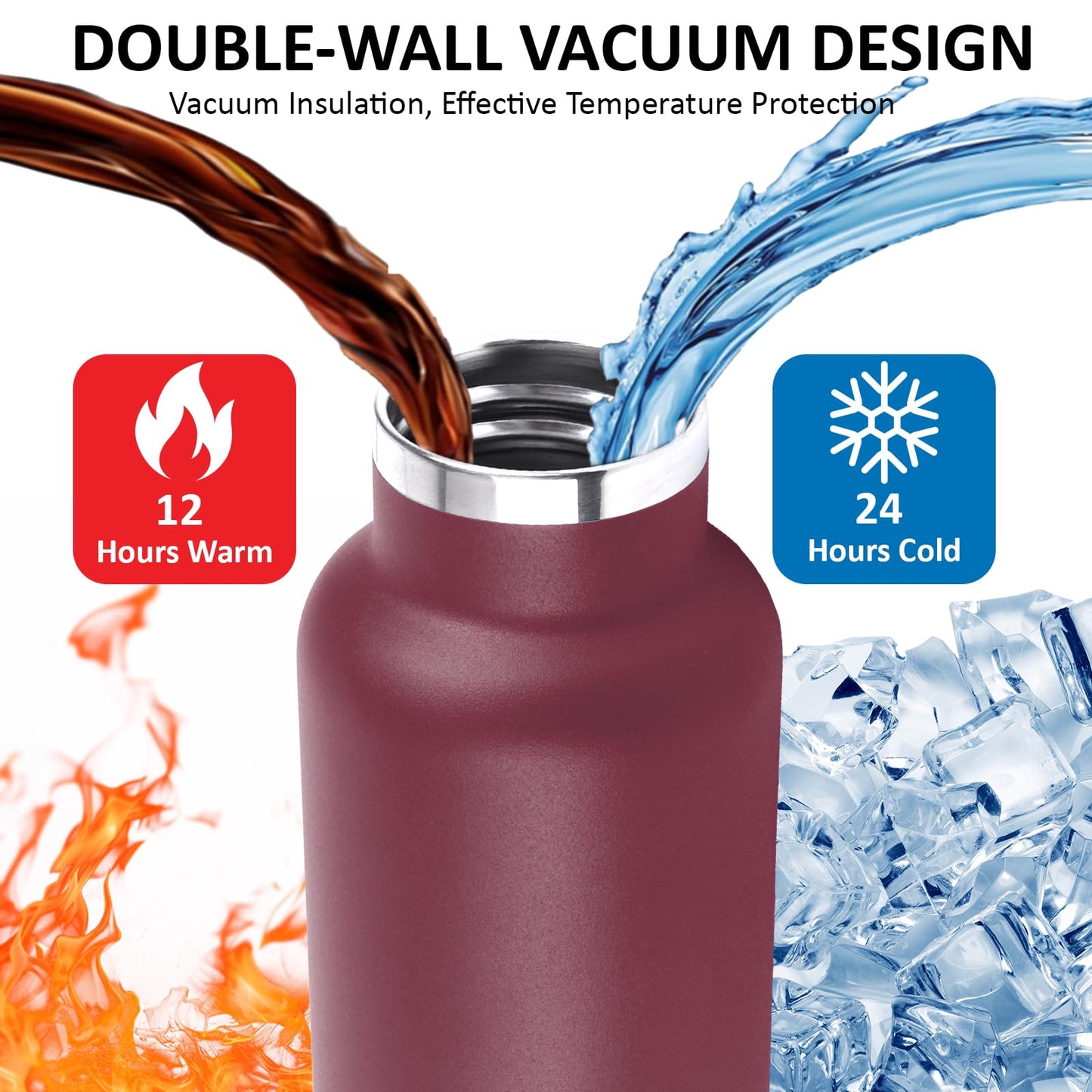 Water Bottle- 1L- Stainless Steel Water Bottle, Thermos Bottle with Straw, BPA-Free Insulated Double Wall Bottle, Leakproof Thermos, Portable for Hiking, Yoga, Gym.