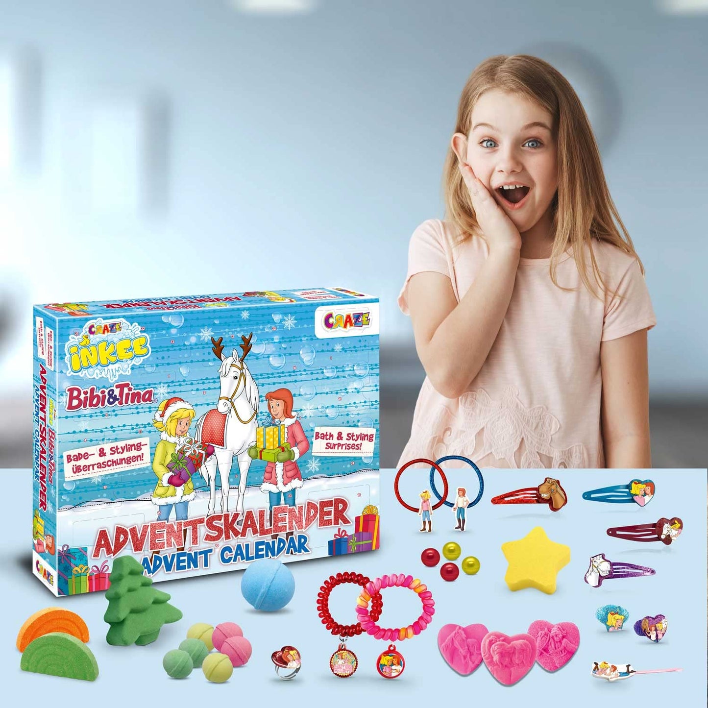 INKEE Bibi & Tina Advent Calendar for Kids - Bath Fun Toy Advent Calendar with Bath Bombs & Beauty Accessories