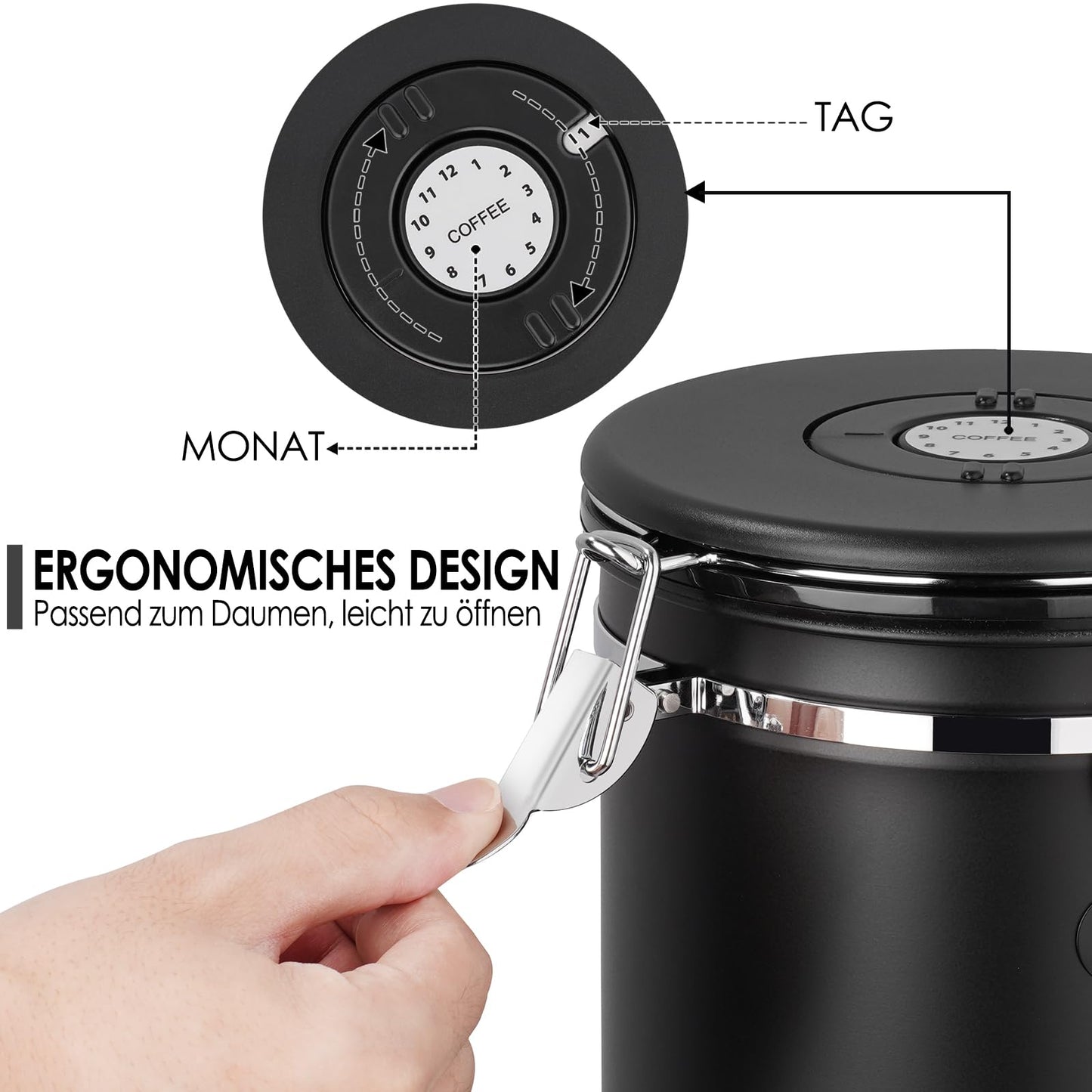 SMRONAR Coffee Canister Airtight, 2.8L Coffee Beans Container made of Stainless Steel, 1kg Beans Vacuum Coffee Can, Airtight Stainless Steel Coffee Canister with CO2 Valve, Measuring Spoon & Date Display for Tea Nuts Cocoa.