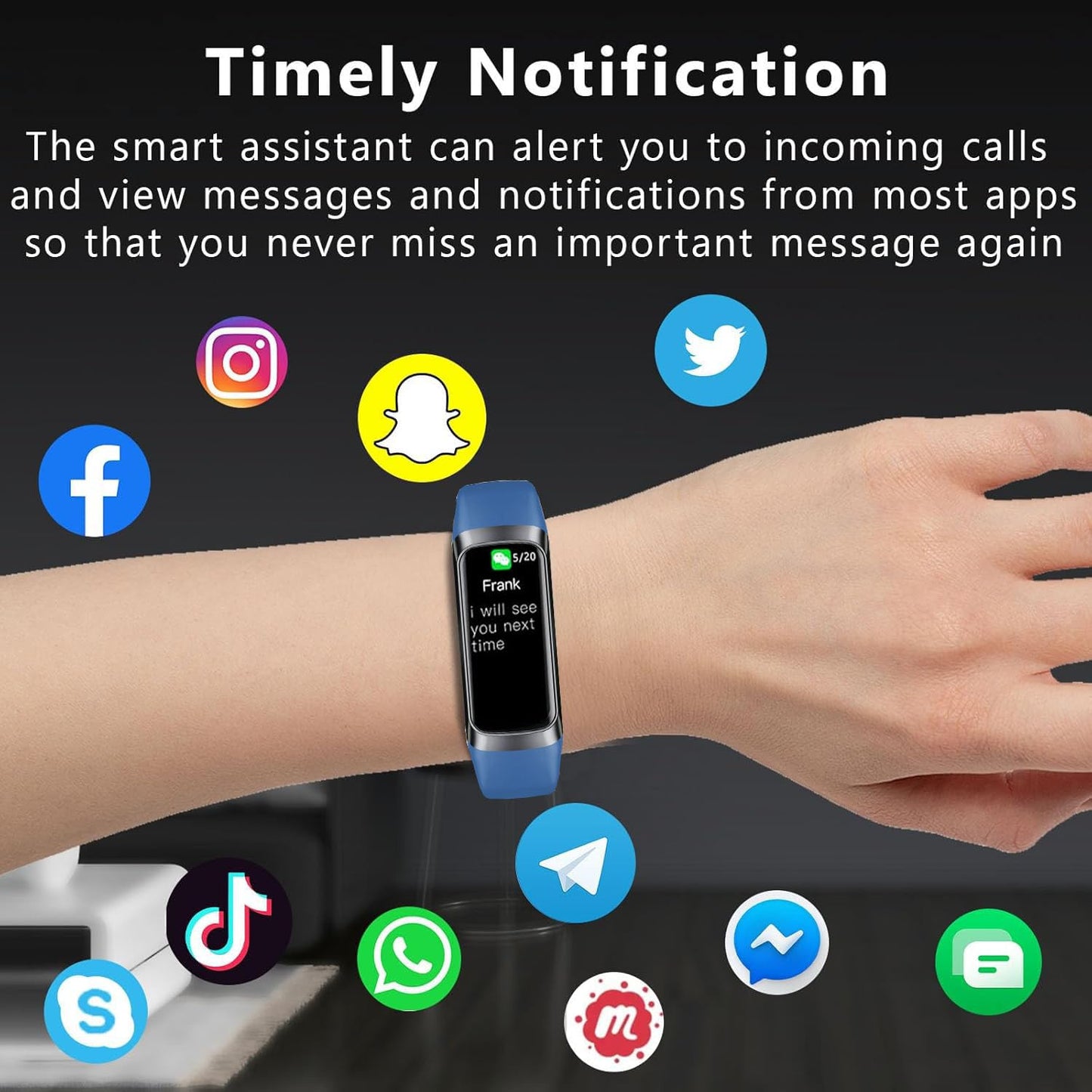 Fitness tracker for men and women, 24/7 heart rate, step counter, IP68 waterproof activity tracker with 25 sport modes, 1.1-inch AMOLED touch color screen for Android and iOS phones.