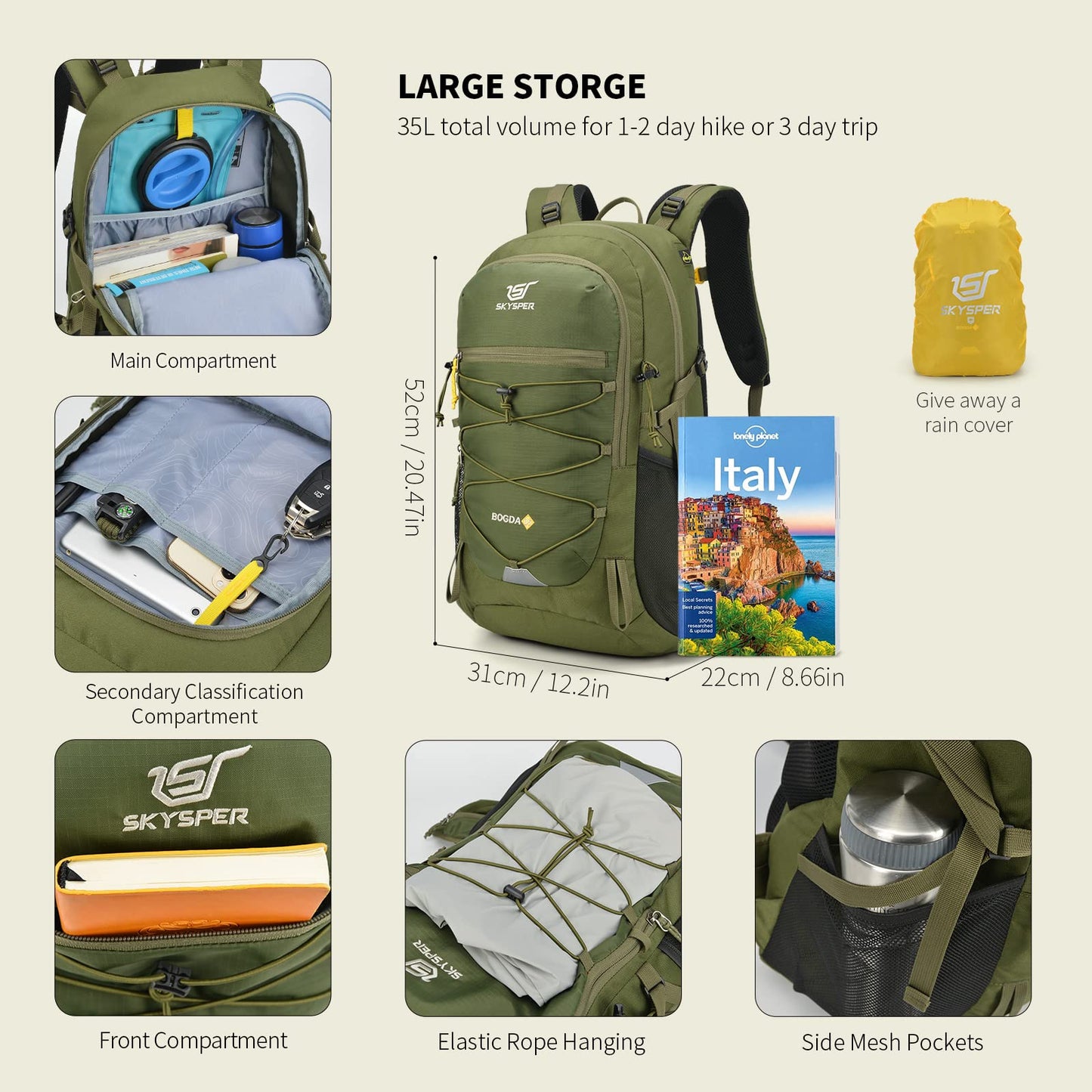 SKYSPER BOGDA 35 hiking backpack 35L with back ventilation & hydration system trekking backpack made of breathable 3D Air Mesh polyester camping outdoor hiking pack