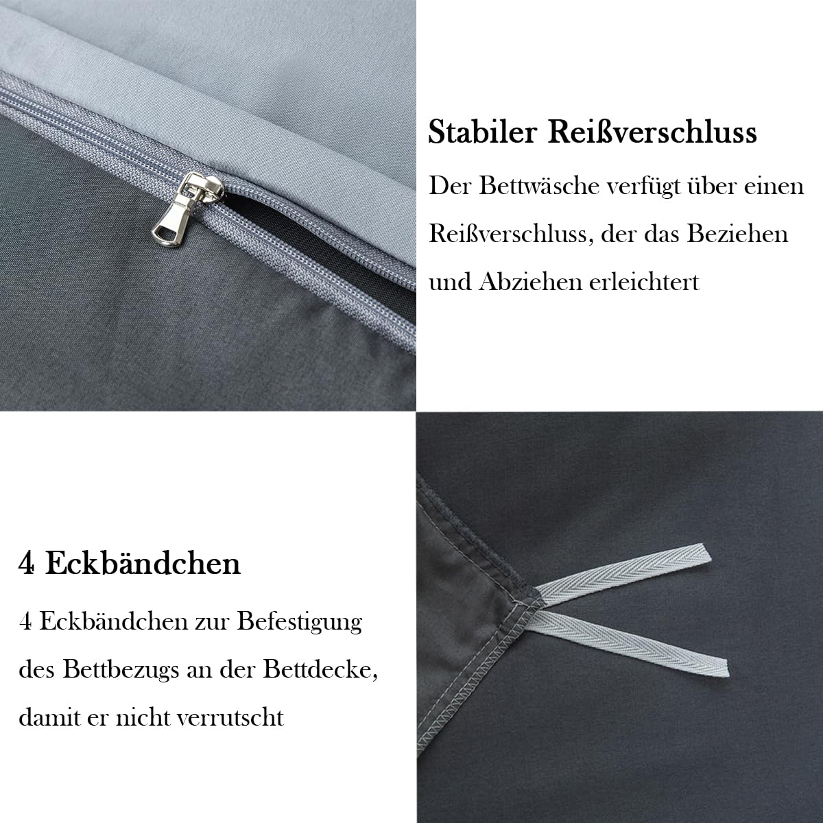 Nesture bedding set 155x220 2 pieces Anthracite/Grey bedding sets Microfiber reversible duvet cover 155 x 220, soft & wrinkle-free 1 duvet cover + 1 pillowcase 80x80cm with zipper