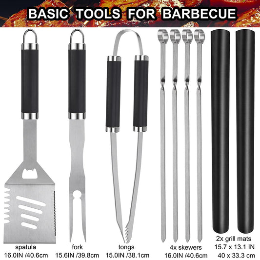 Grill accessories, grilljoy 25PCS Heavy Duty BBQ tools set in case - Stainless steel grill kit for men - Ideal grill case gift for men and women on Father's Day, birthday, Christmas.