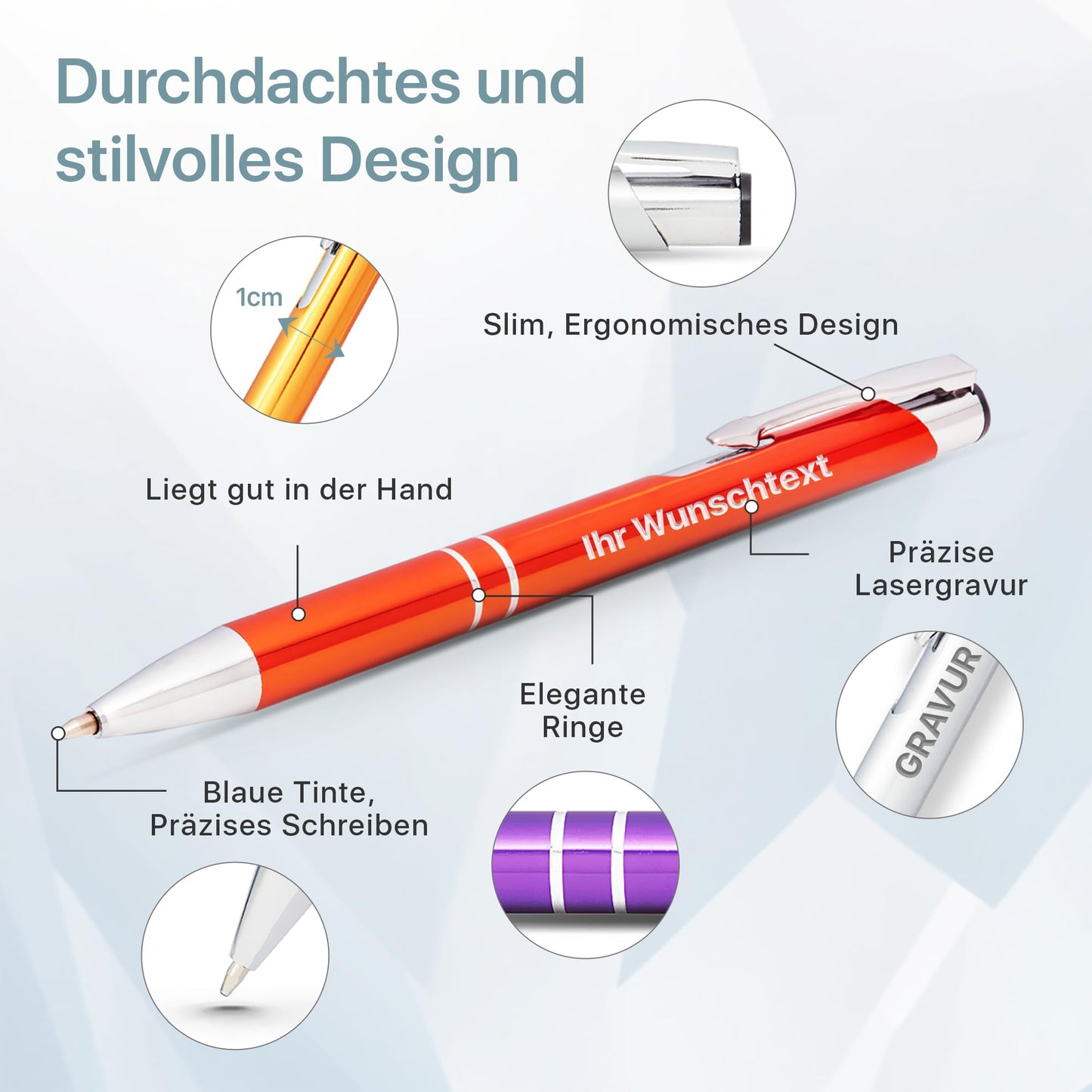 Engraved pen | personalized pen with custom text | blue ink | promotional gift & promotional item | personalized pens for wedding, office & school (Red, 10 pieces)