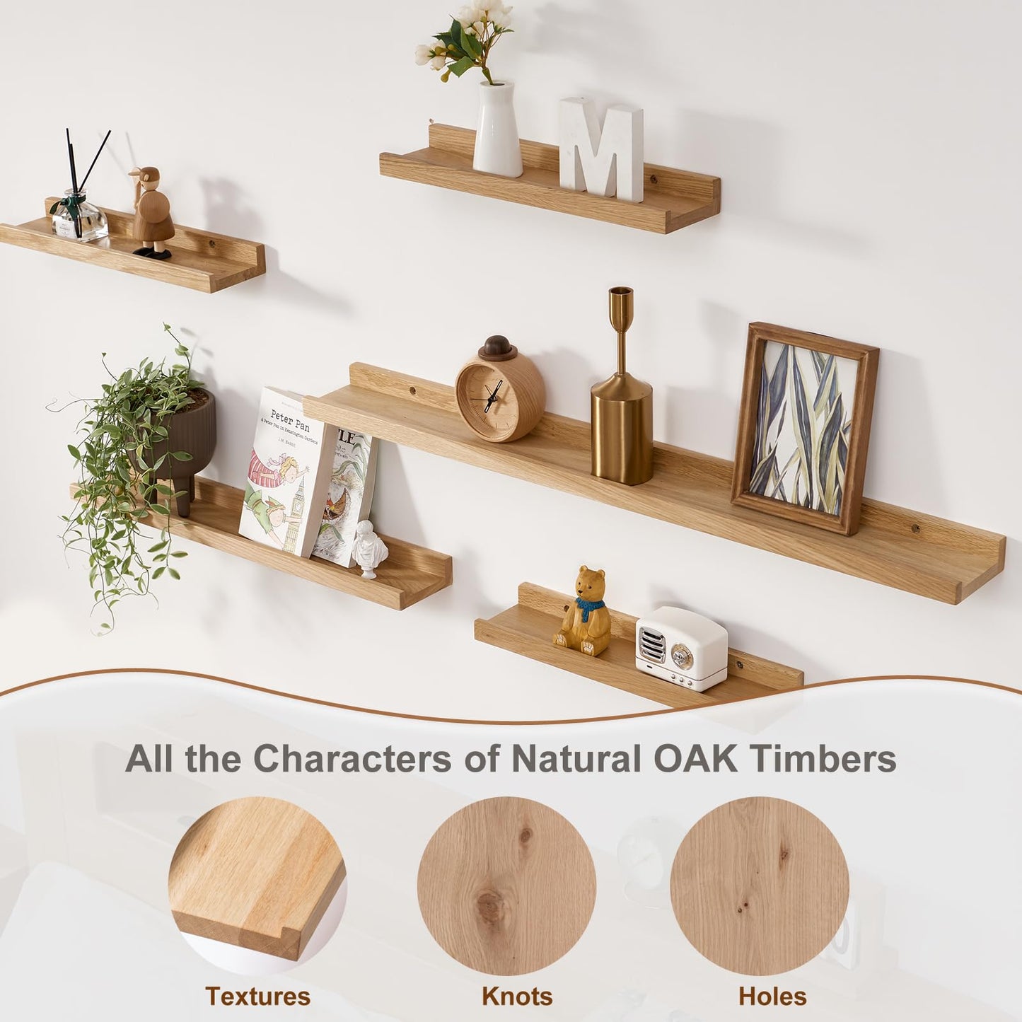 Gieanoo wooden picture rail, 100cm oak shelf solid floating wall shelf spice rack shelf board hanging shelf ideal for living room bedroom bathroom (100cmx10cm)