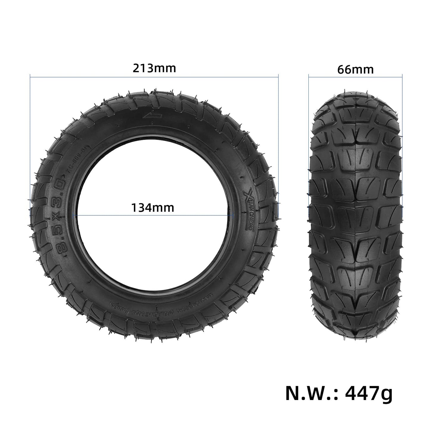 8.5-inch off-road tires and 8.5x2 (50-134) inner tube with valve extender and tire lever for Zero 8, 9, VSETT 8, 9, Inokim Light 2 E-scooter. Anti-slip replacement wheels.