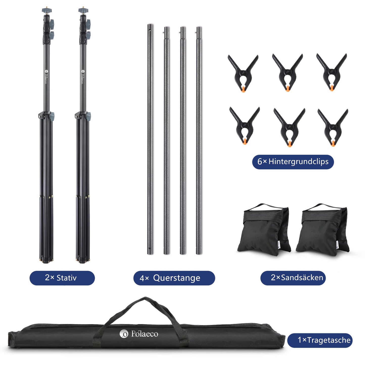 Potaeco Photo Background Stand, 2.8x3M Backdrop Stand Adjustable Photo Studio Support System with 6 Background Clips, 2 Sandbags and Carrying Bag for Portrait Product Photography, Wedding Parties