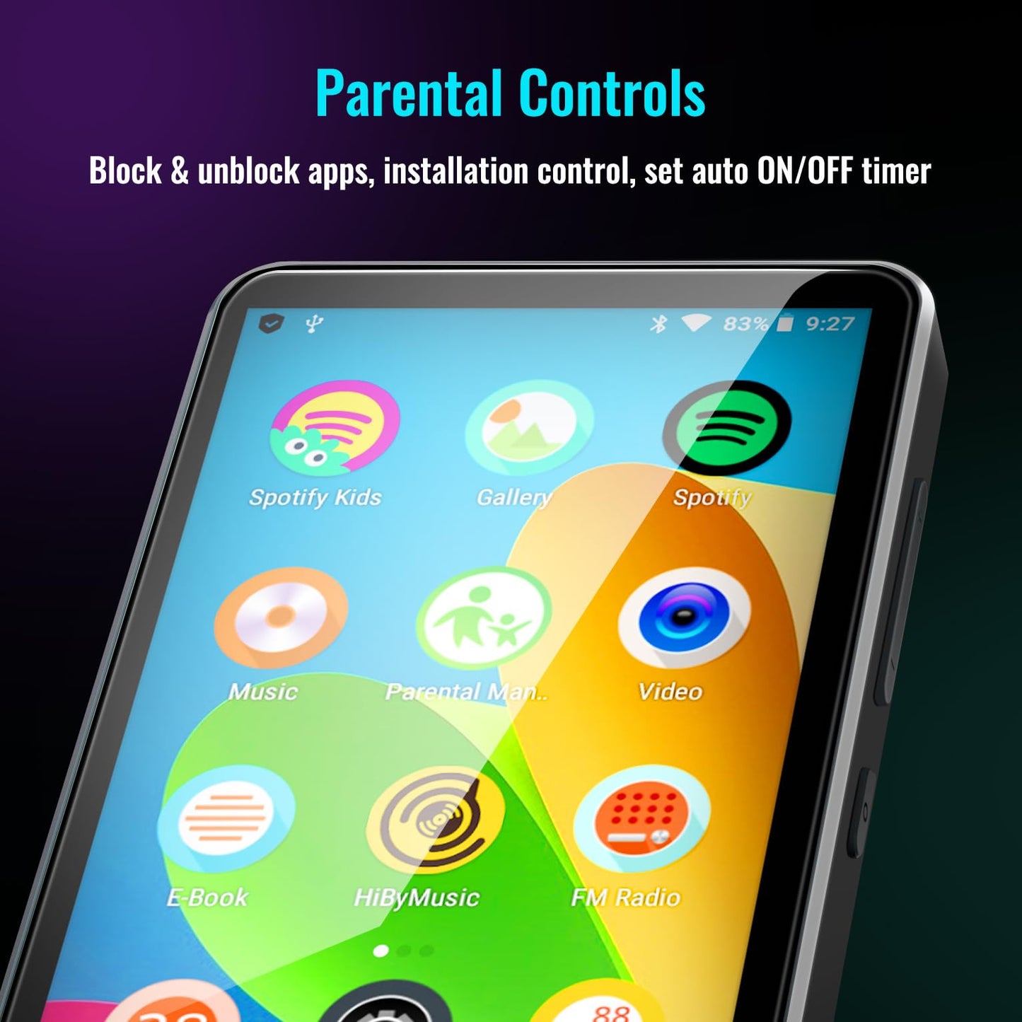 MP3 player with Bluetooth for Spotify Kids, Spotify, Audible, Browser (removable), Amazon Music, 4.0 inch IPS MP4 music player Up to 256GB.