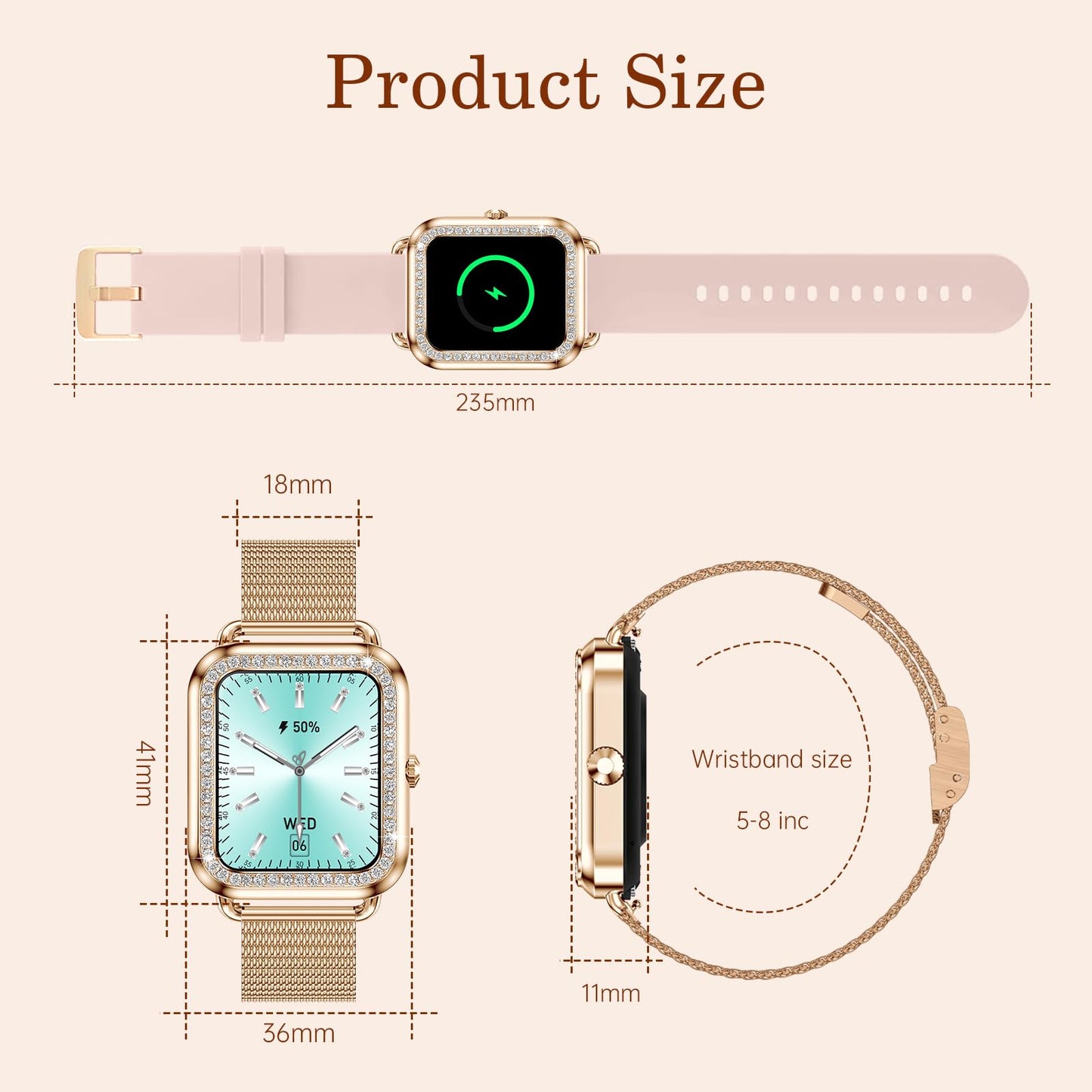 Lefitus Smartwatch Fitness Women's Smart Watch with Bluetooth Call Answer Speakerphone 1.60 inch Screen 200+ Sport Modes Heart Rate Activity Tracker Pedometer for Android iOS